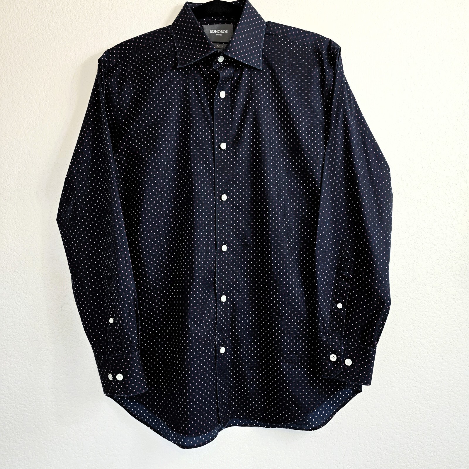 Bonobos Men’s Stretch Slim Fit Long Sleeve Dot Print Shirt – Size 15/33