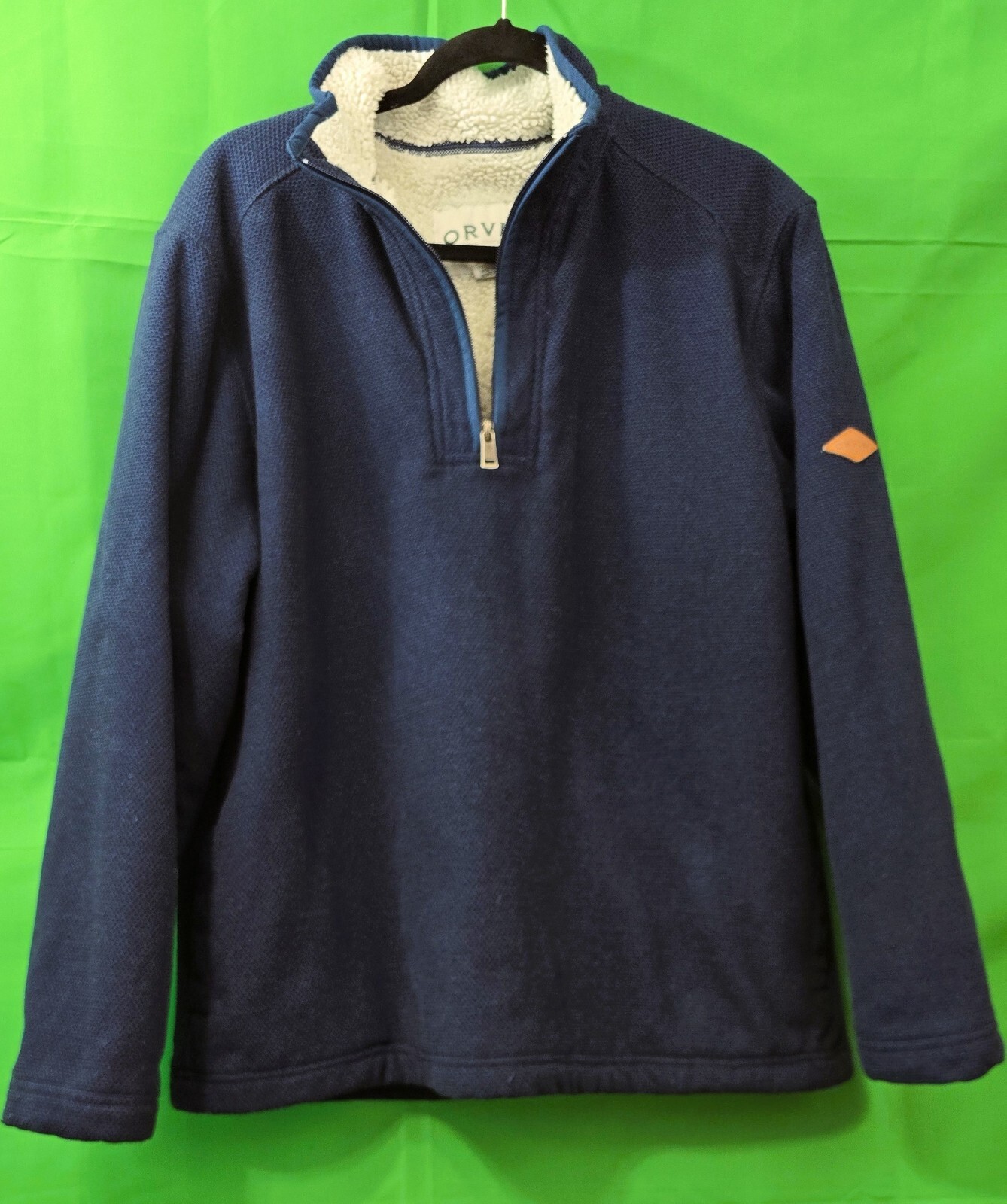 Orvis Men’s Sweater - Size Large, Dark Blue, Sherpa-Lined 1/4 Zip Pullover