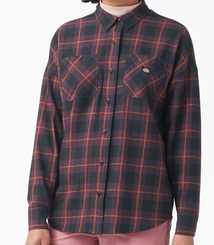 Dickies Women's Bakerhill Oversized Shirt | Long Sleeve | Wine Plaid | Size S