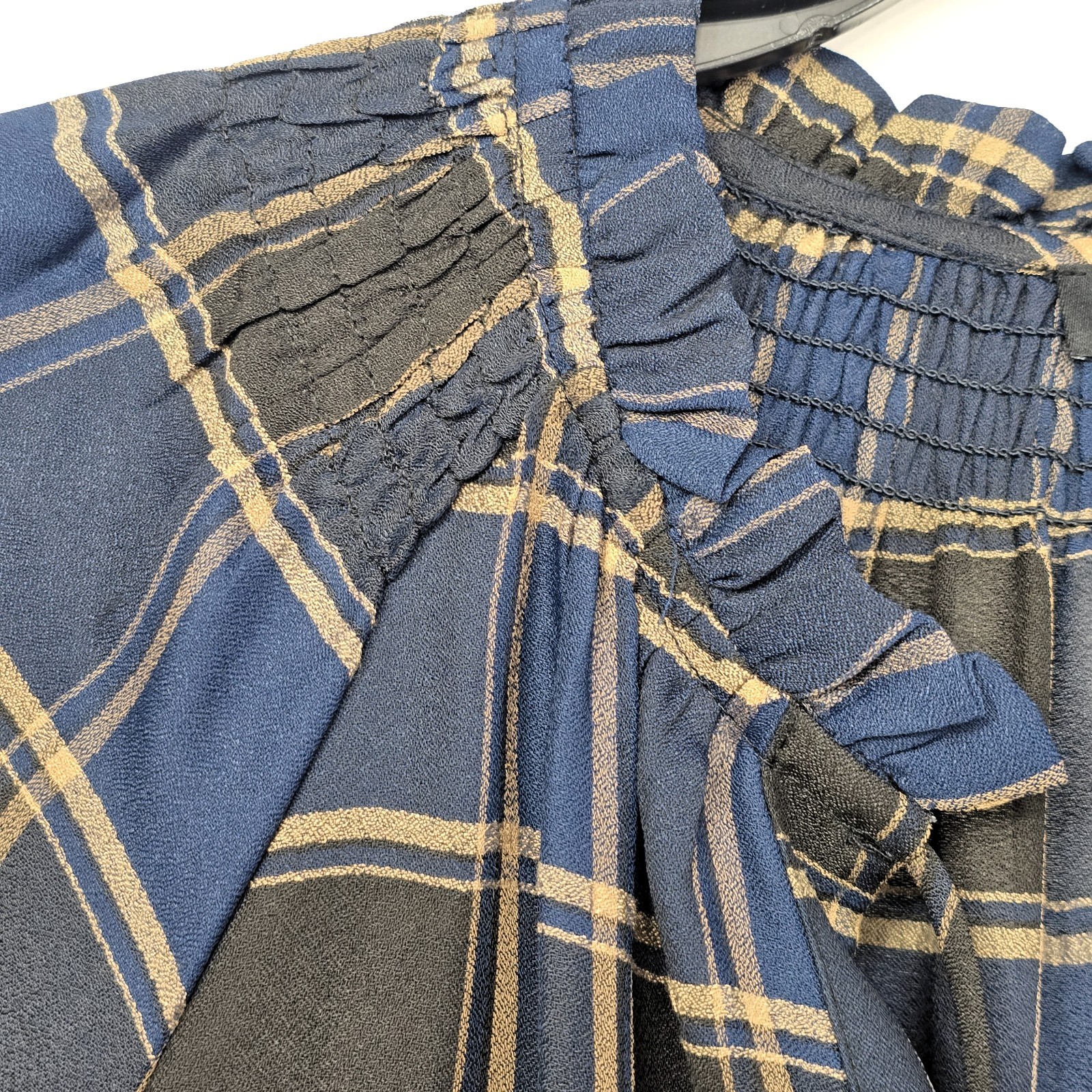 Current Air Black & Navy Plaid Ruffled Chiffon Mini Dress, Size S