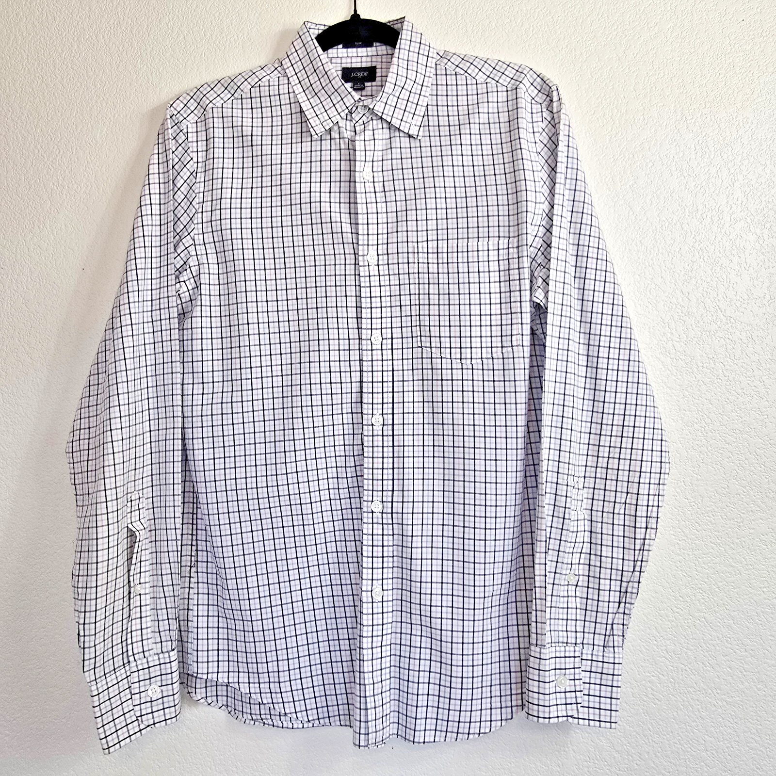 J.Crew Men's Plaid Slim Fit Shirt S White Pink Blue Long Sleeve Casual