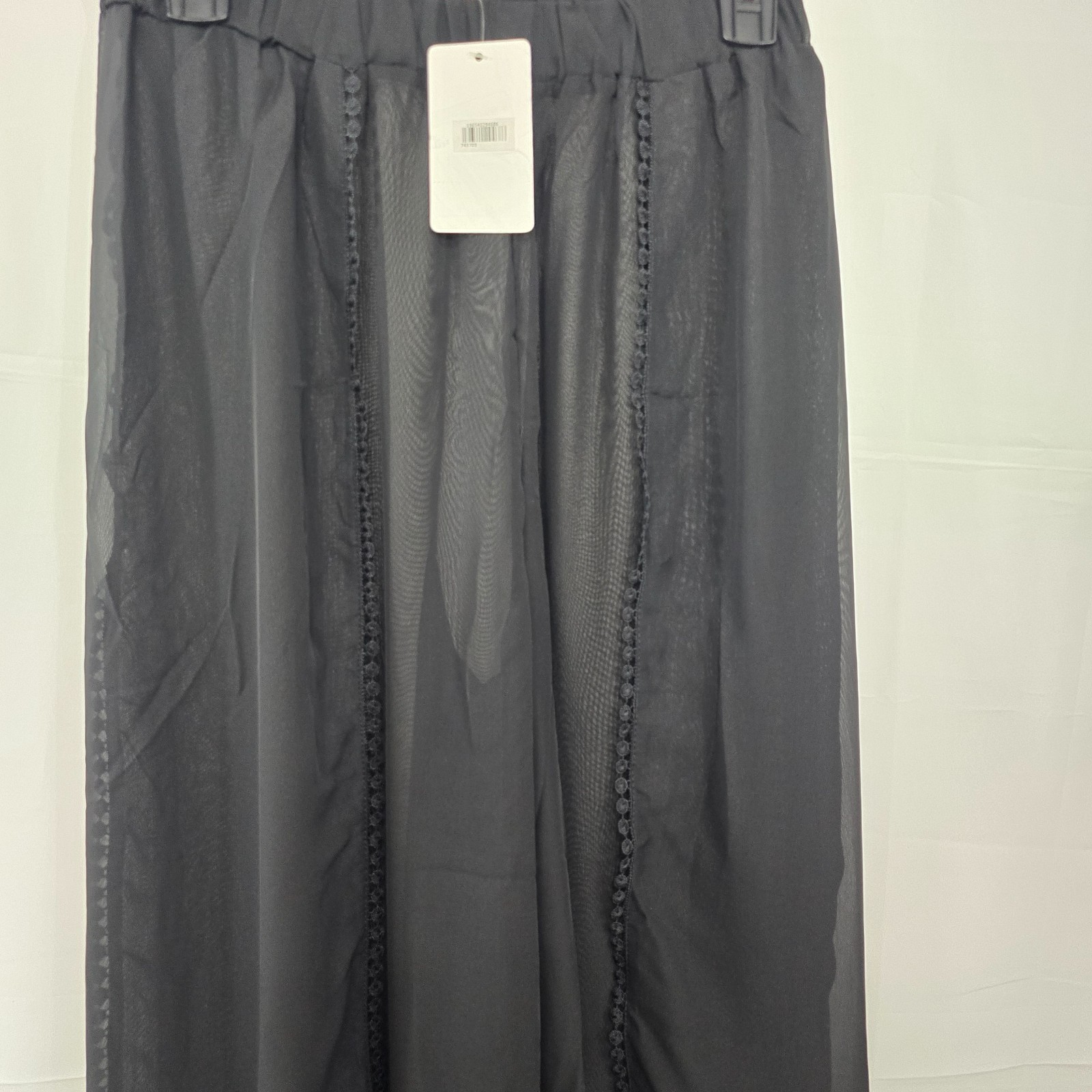 Bon Voyage NWT M Black Chiffon Sheer Swim Cover-Up Pants Pull-On Resort Wear