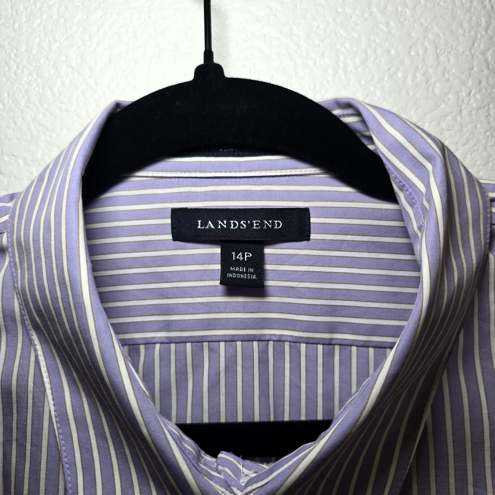 Lands' End Women's 3/4 Sleeve Striped CVC Broadcloth Shirt - Size 14P