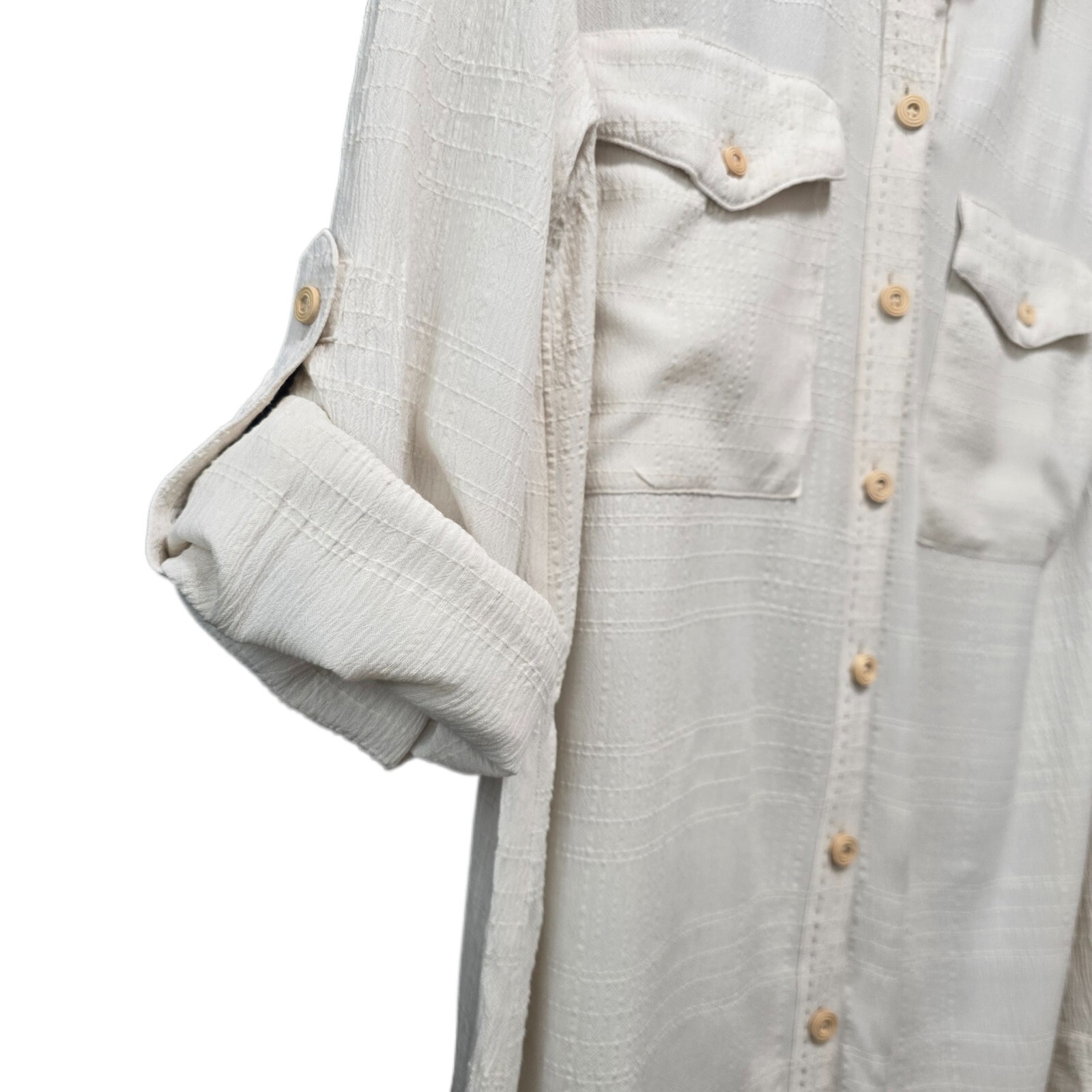 Free People Ivory Button-Down Oversized Maxi Shirt Dress – Size S