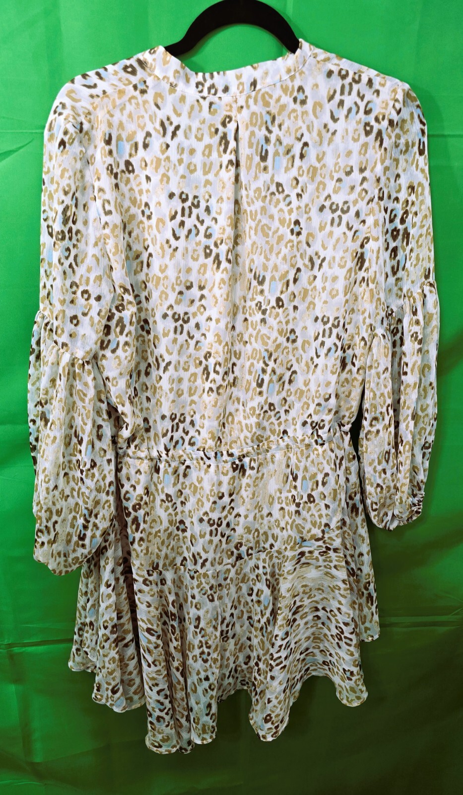 Olivaceous Women's Long Sleeve Dress (Size S): Leopard Printed Tunic V-Neck Mini