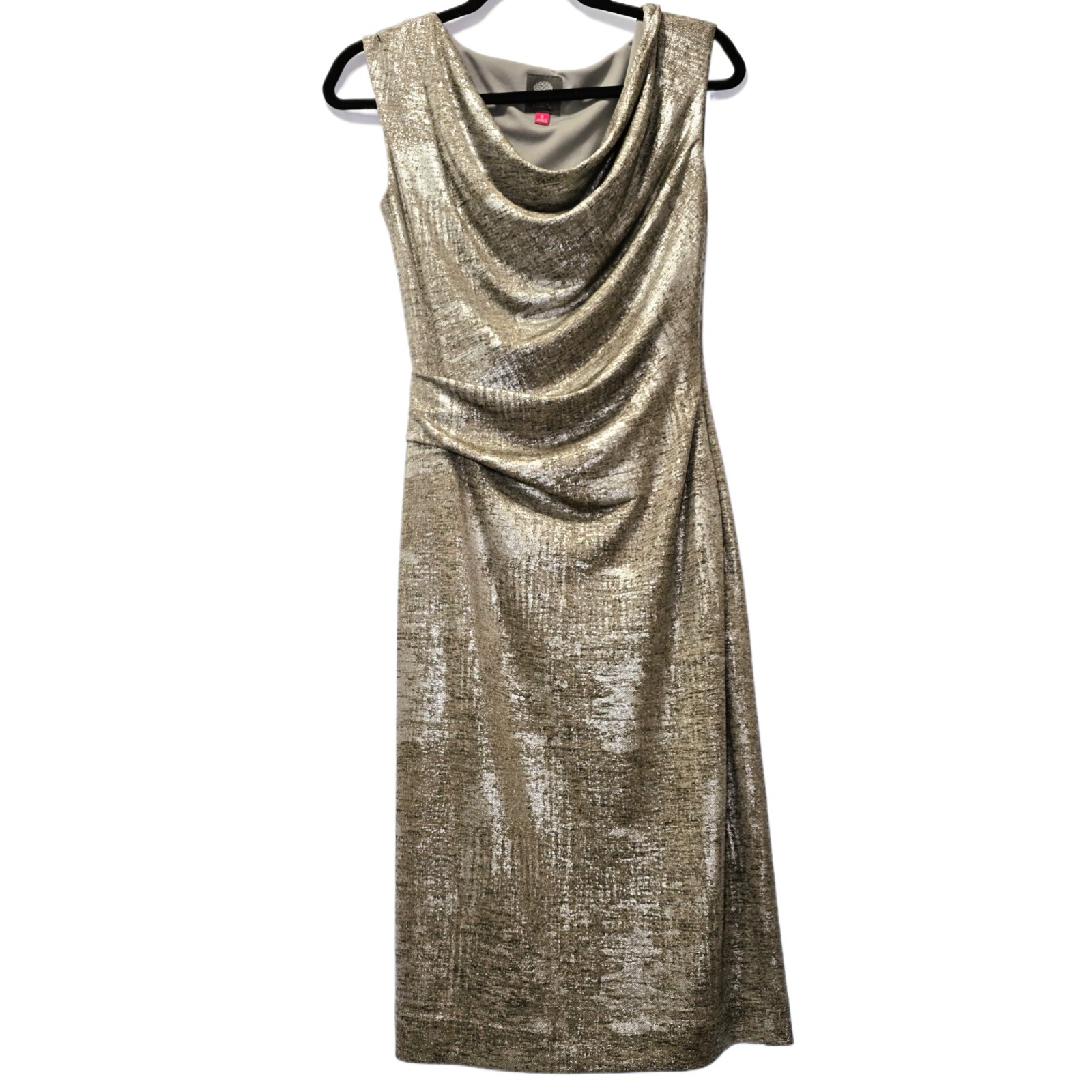 Vince Camuto Drape Neck Side Pleat Sheath Dress, Size 6