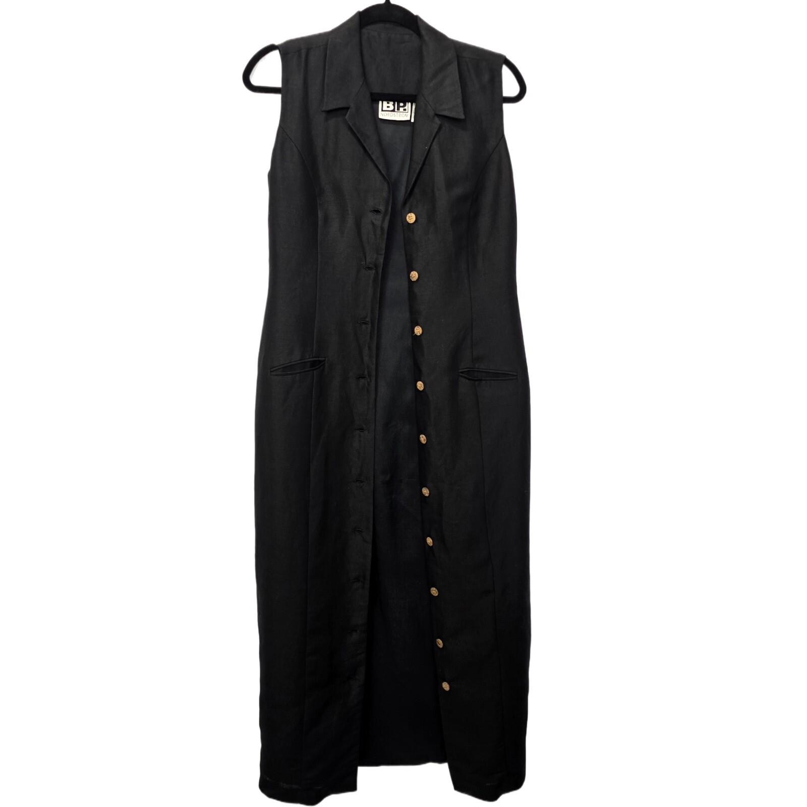 Vintage BP. Nordstrom Sheath Dress Women's Small – Black Linen Midi, Sleeveless