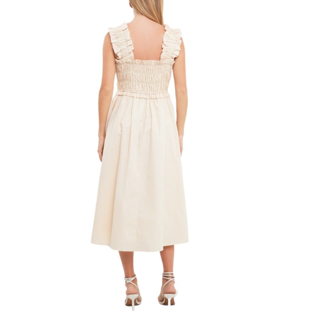 English Factory Women's Ruffled Shoulder Straps Midi Dress | Beige | Size S