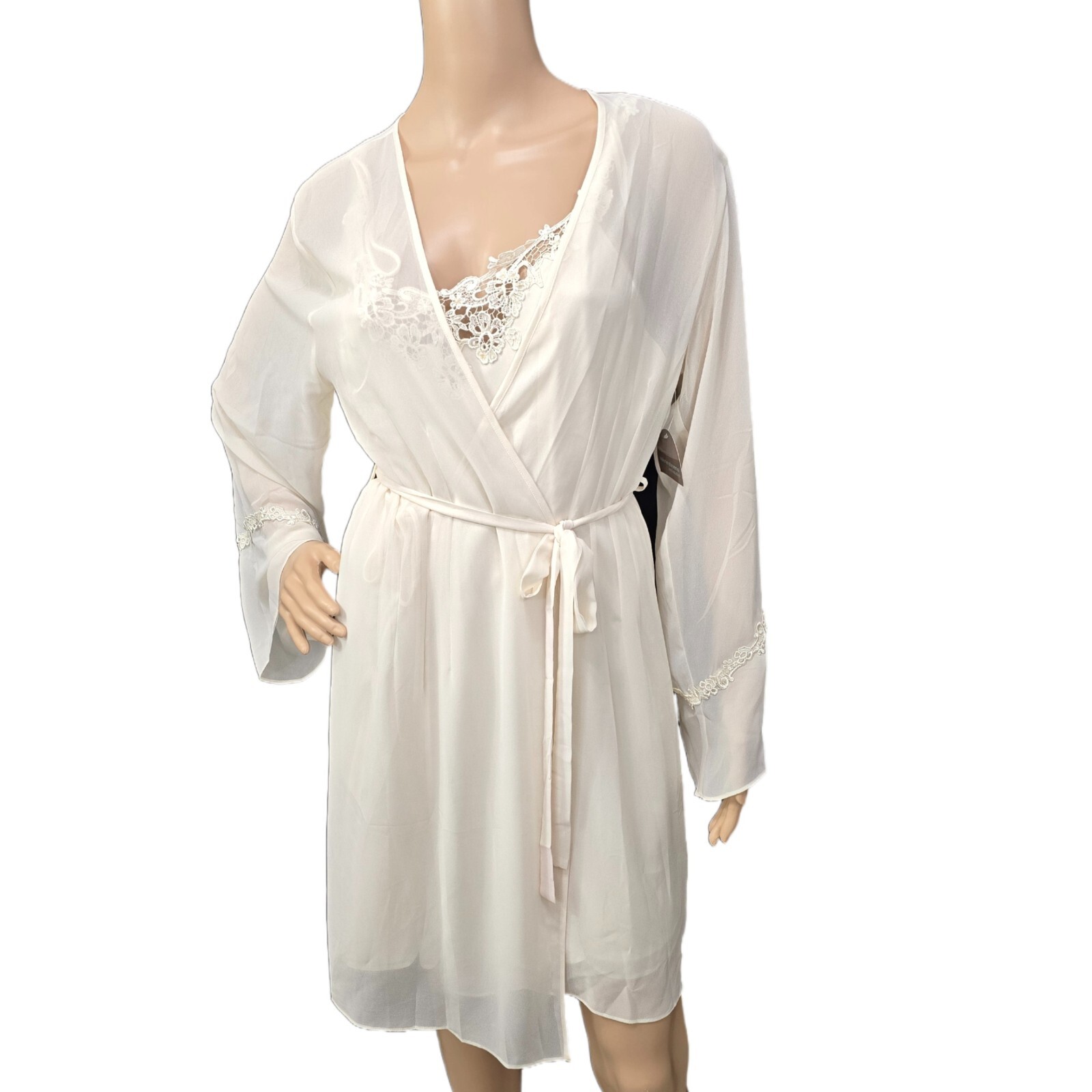 NWT VALERIE STEVENS NIGHTGOWN & ROBE SET, CREAM, SIZE S