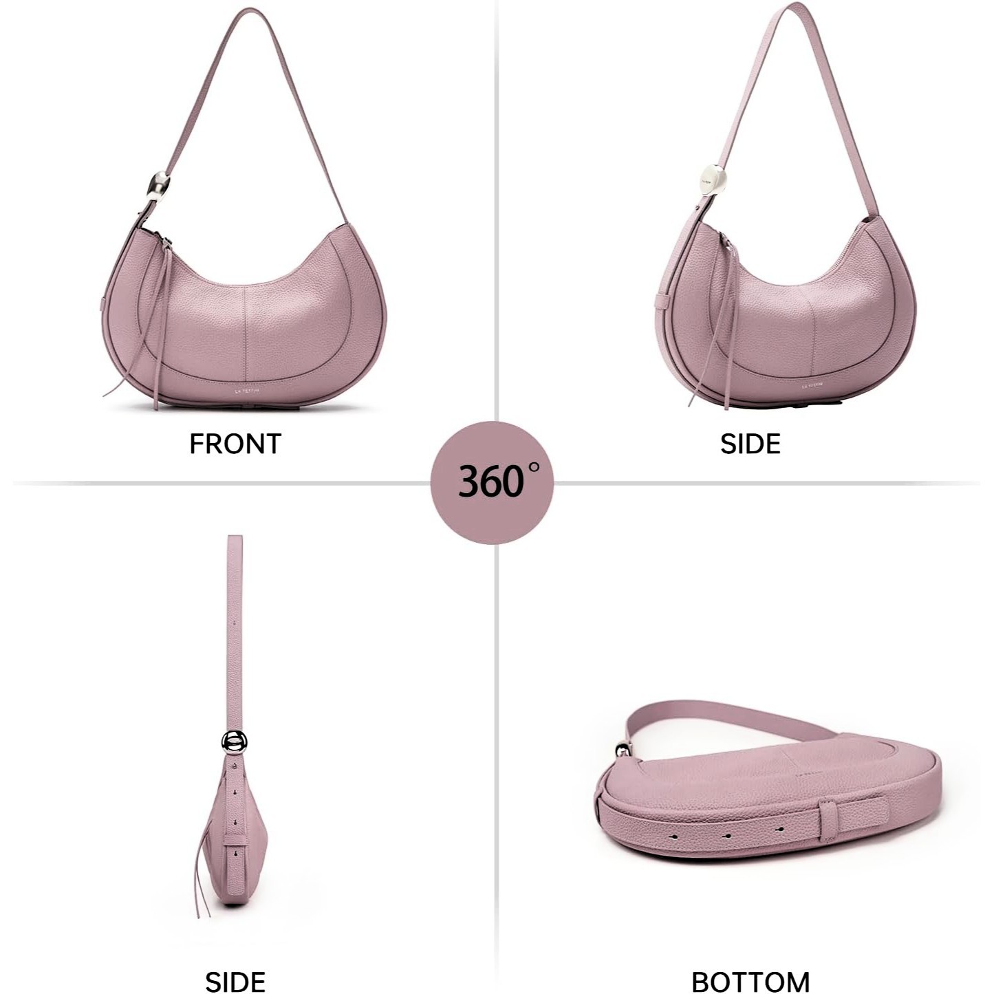 LAFESTIN Women’s Leather Crescent Crossbody Bag Powder Pink Hobo Purse