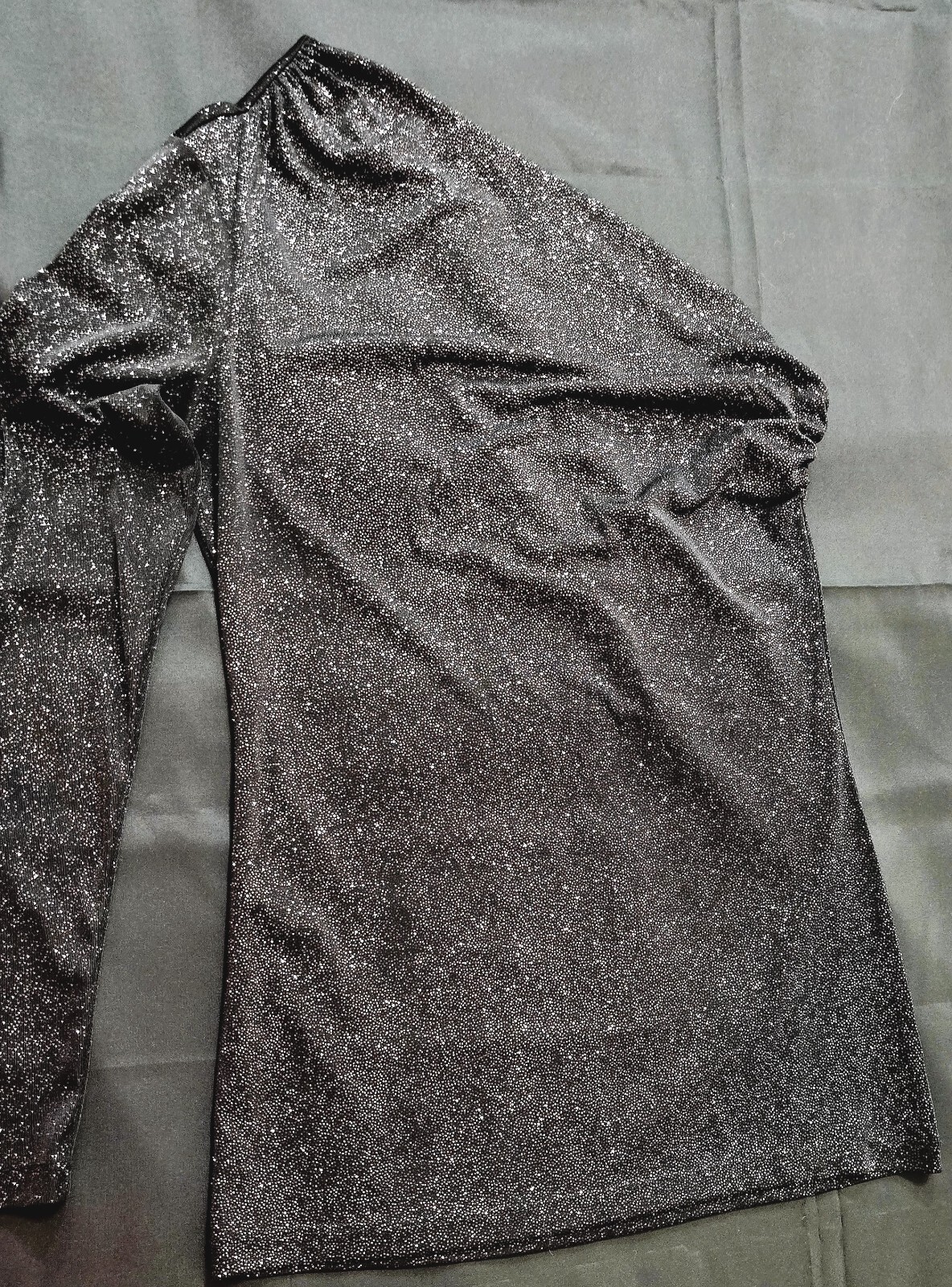 Allen B Women’s One-Sleeve Shiny Blouse, Size S – Bold & Glamorous Stretch Fit!