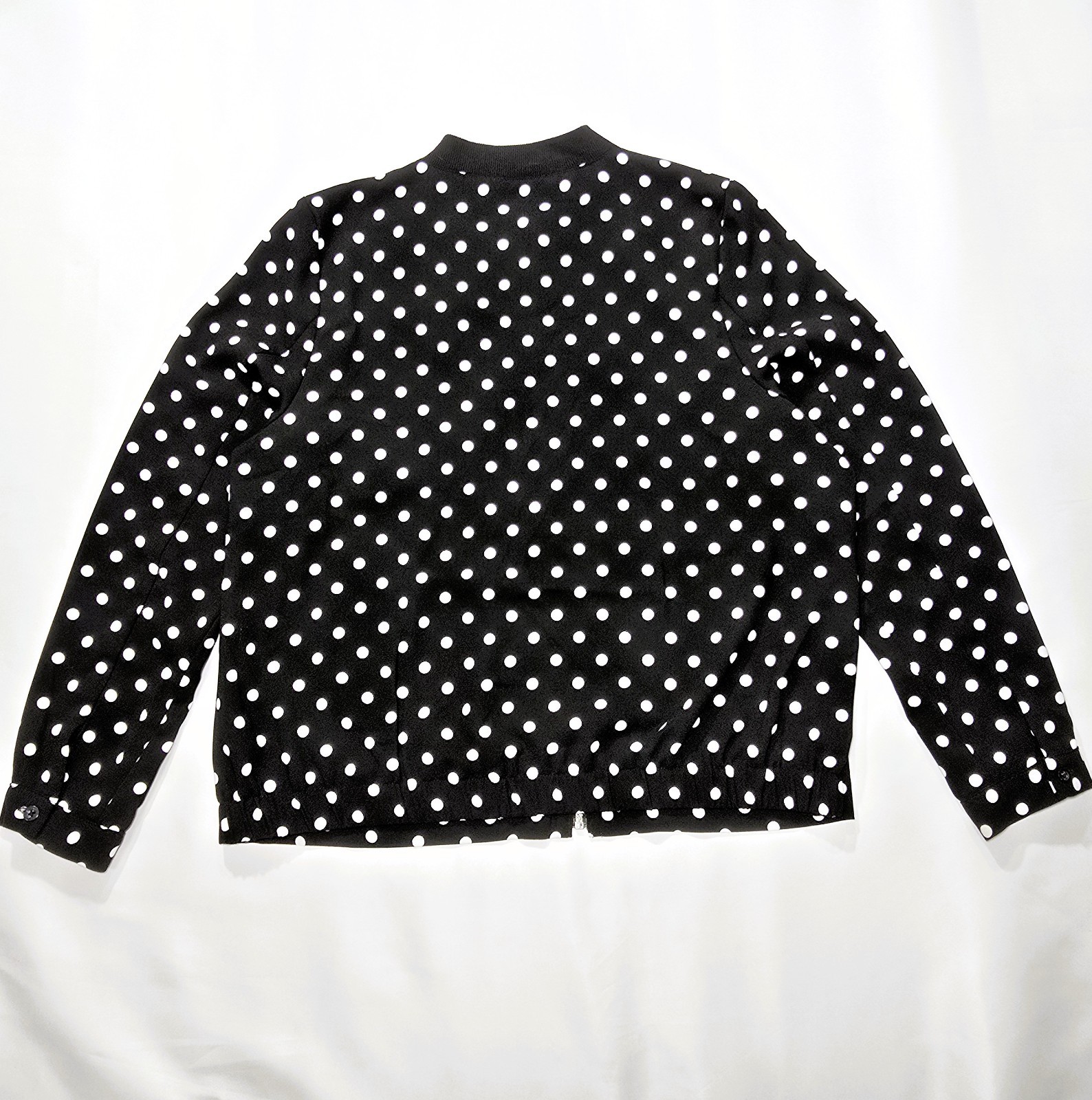 ELLE Womens Black White Polka Dot Bomber Jacket Medium Full Zip Pockets Lined