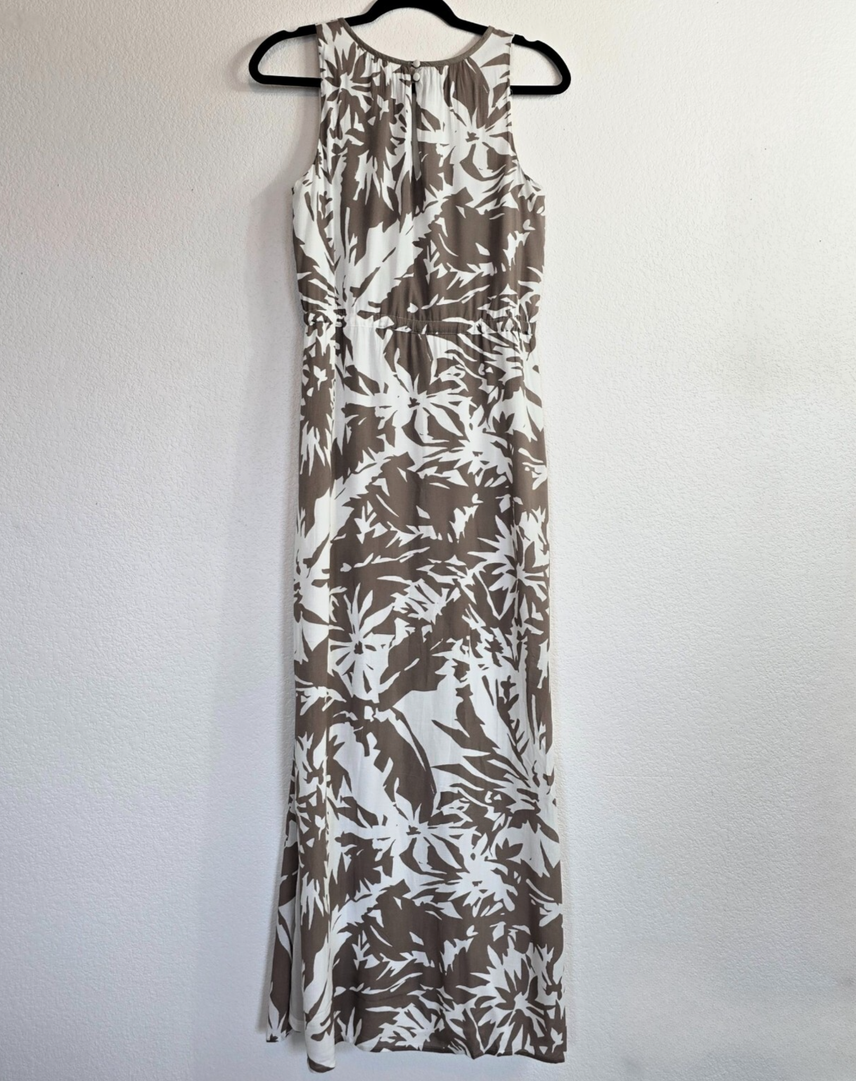 LOFT Women’s Brown White Floral Maxi Dress Sz 2 Sleeveless Tie Waist