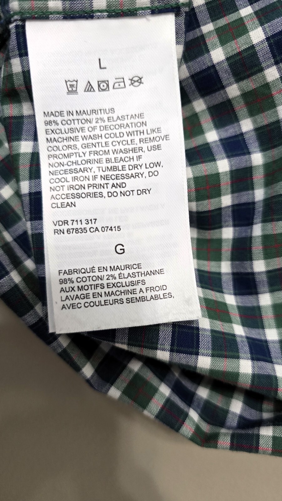 NAUTICA Mens Blue/Green Plaid Dress Shirt - Size L - Long Sleeve