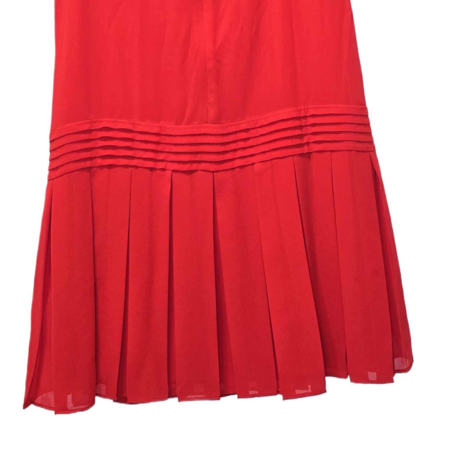 Ann Taylor Loft Red Chiffon Sleeveless Drop Waist Dress, Size 4 Petite.