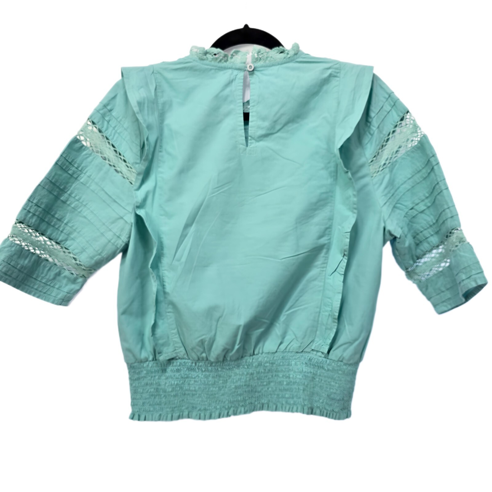 Broadway 38 High Neck Smocked Lace Blouse – Teal Blue – Women's Size M