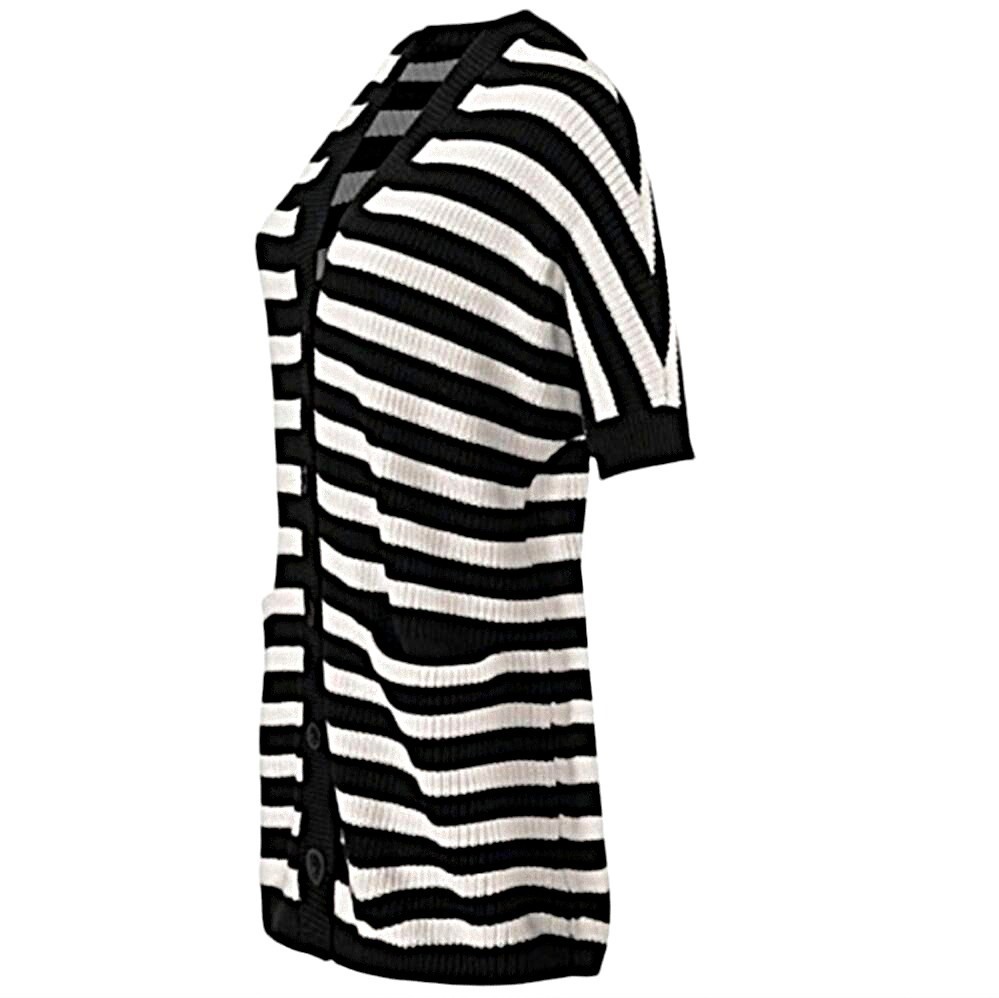 Cabi Whistle Striped Longline Short-Sleeve Cardigan XL with Pockets
