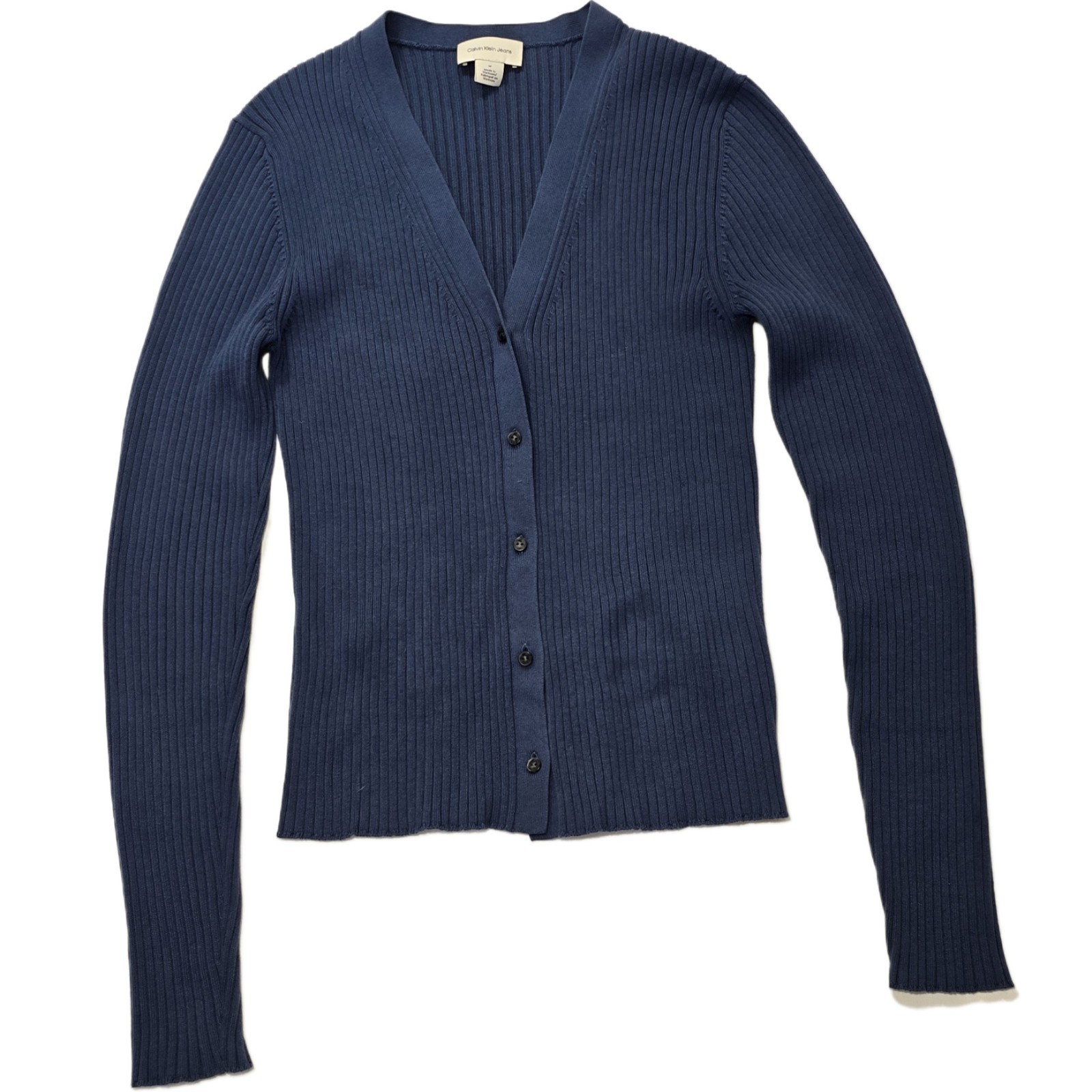 Calvin Klein Women’s Ribbed Cotton Cardigan Sweater Navy Blue Size M