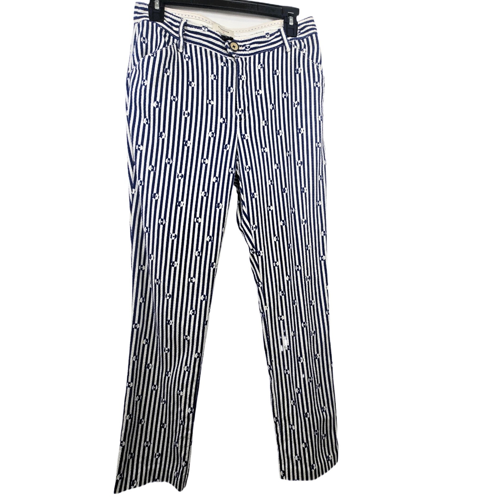 Anthropologie Stripe Floral Slim Pants Women’s 4 Blue White High Rise
