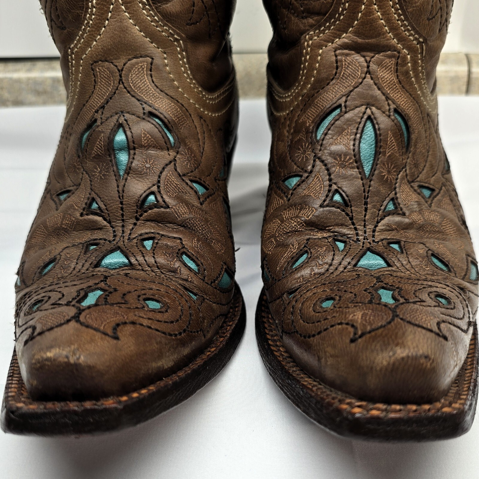 Corral Women’s Western Cowboy Boots Brown Turquoise Leather Size 7M