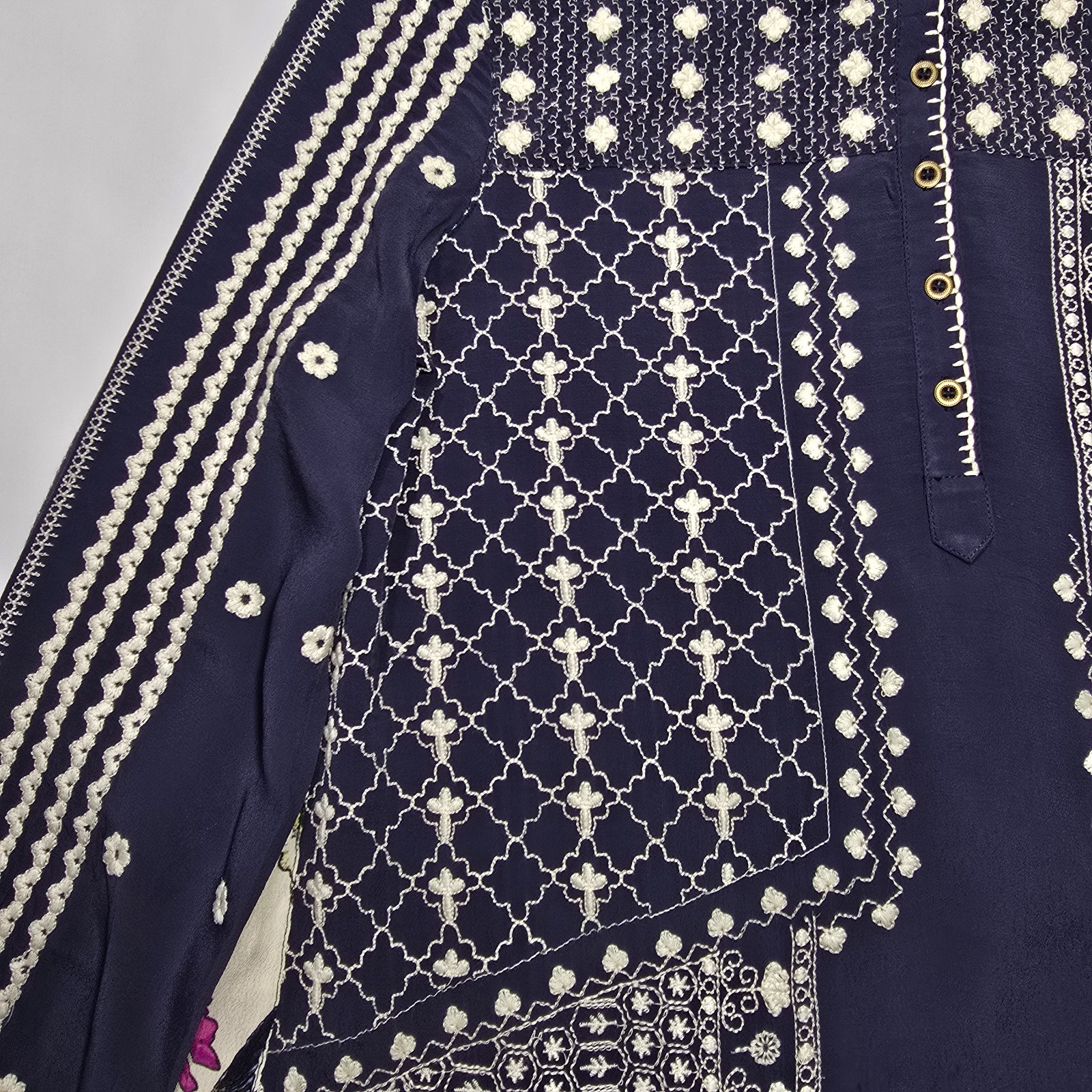 John Mark Women's Floral Embroidered Back Detail Long Sleeve Top S