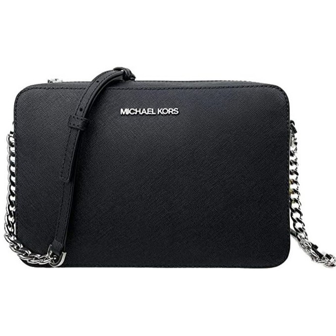 Michael Kors East West Women’s Crossbody Shoulder Bag Black Silver Leather NWT - New