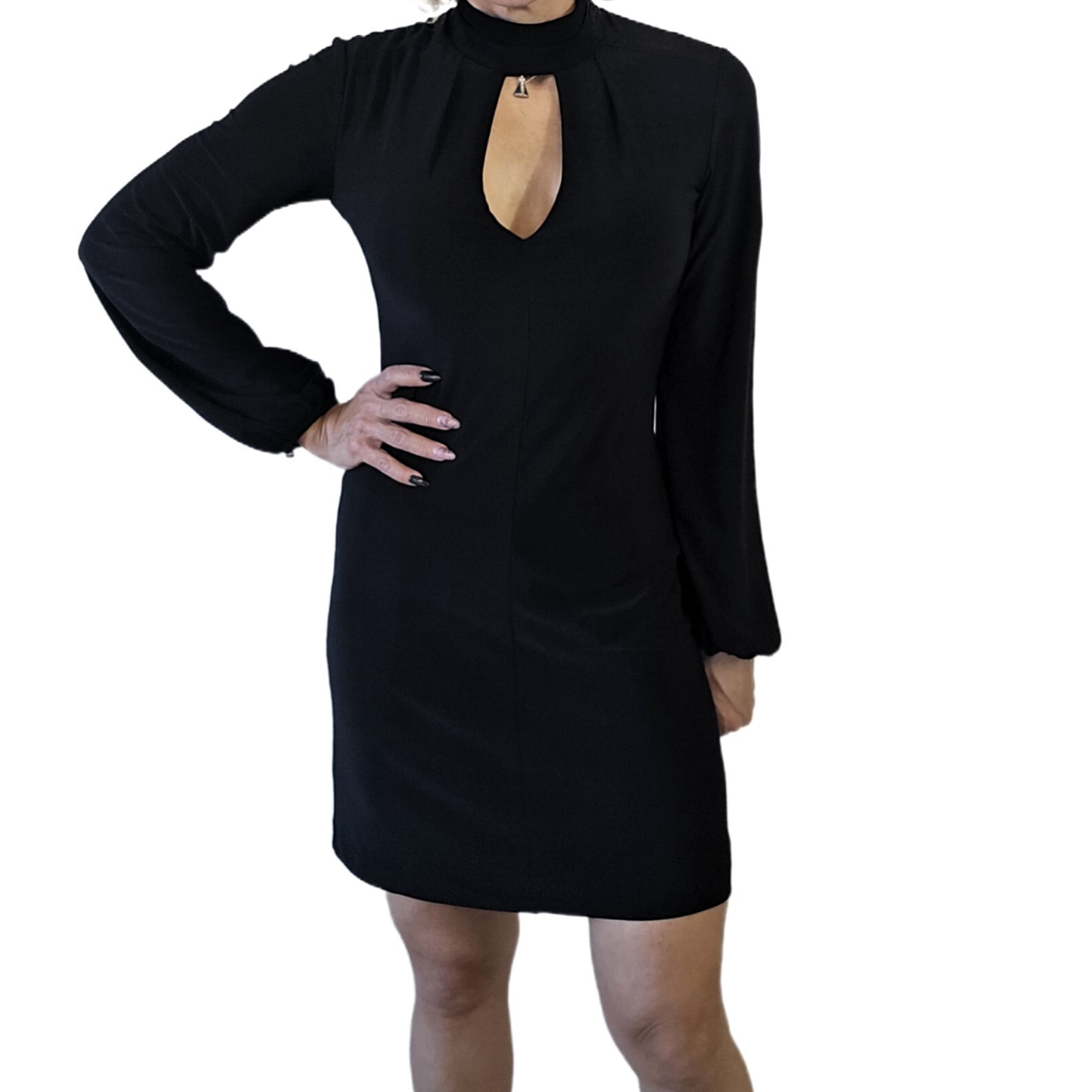 White House Black Market Women's Black Keyhole Long Sleeve Dress | Size 2