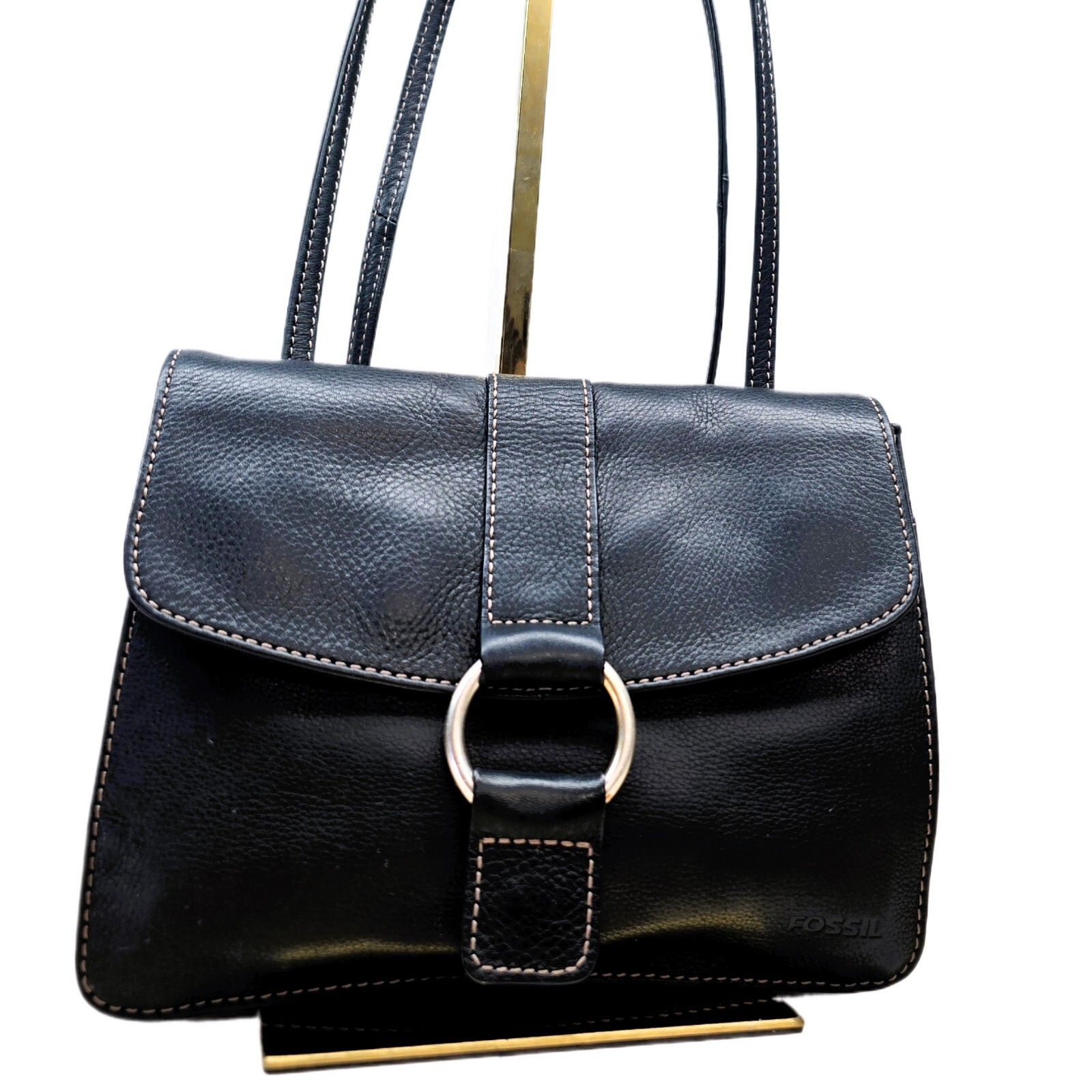 Fossil Pebble Black Leather Crossbody Wallet Purse – Genuine Leather
