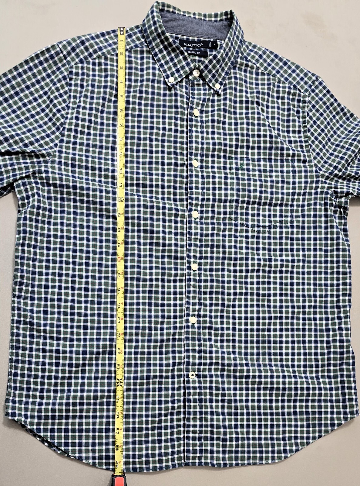 NAUTICA Mens Blue/Green Plaid Dress Shirt - Size L - Long Sleeve
