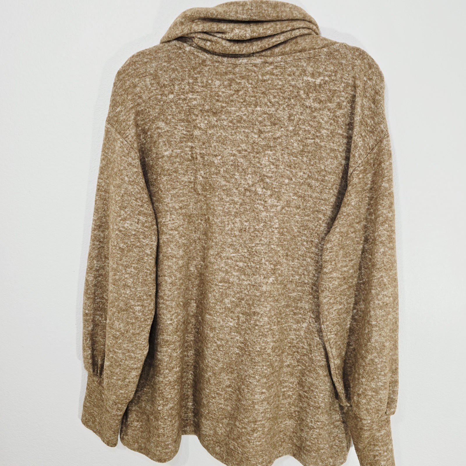 Maeve Anthropologie Soft Knit Cowl Neck Sweater Tan Bishop Sleeve Size L