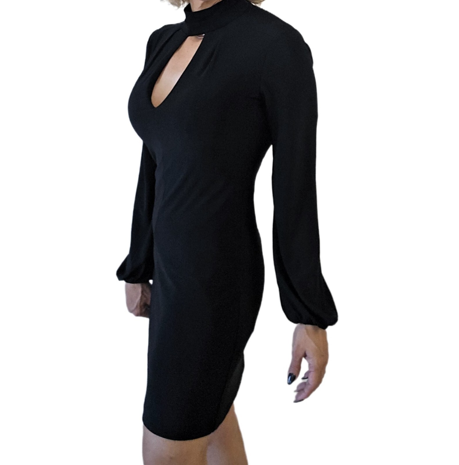 White House Black Market Women's Black Keyhole Long Sleeve Dress | Size 2