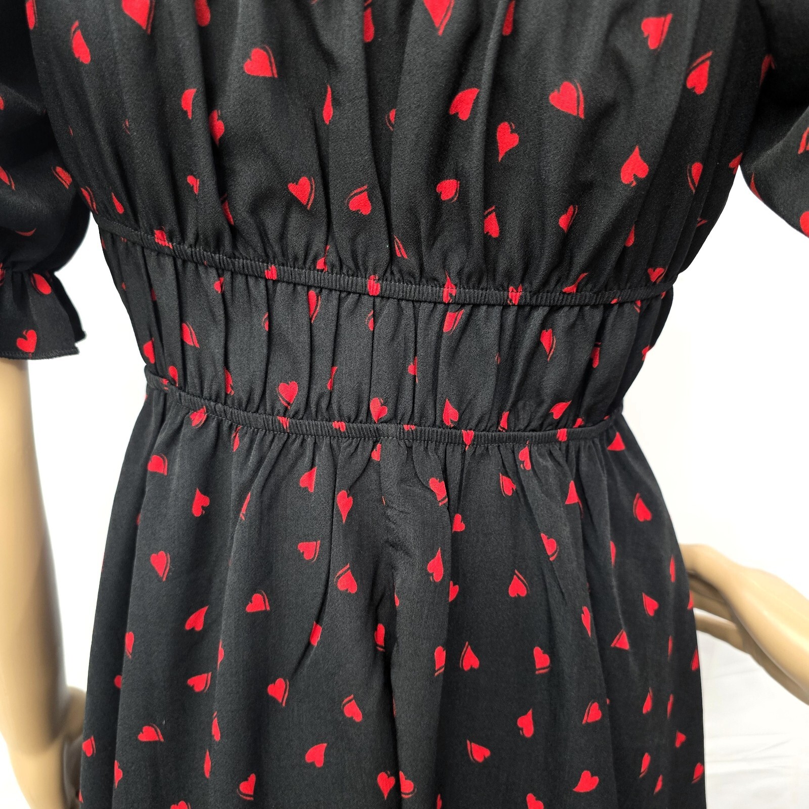 Inspired Hearts Women's Black Puff Sleeve Dress S Red Heart Print