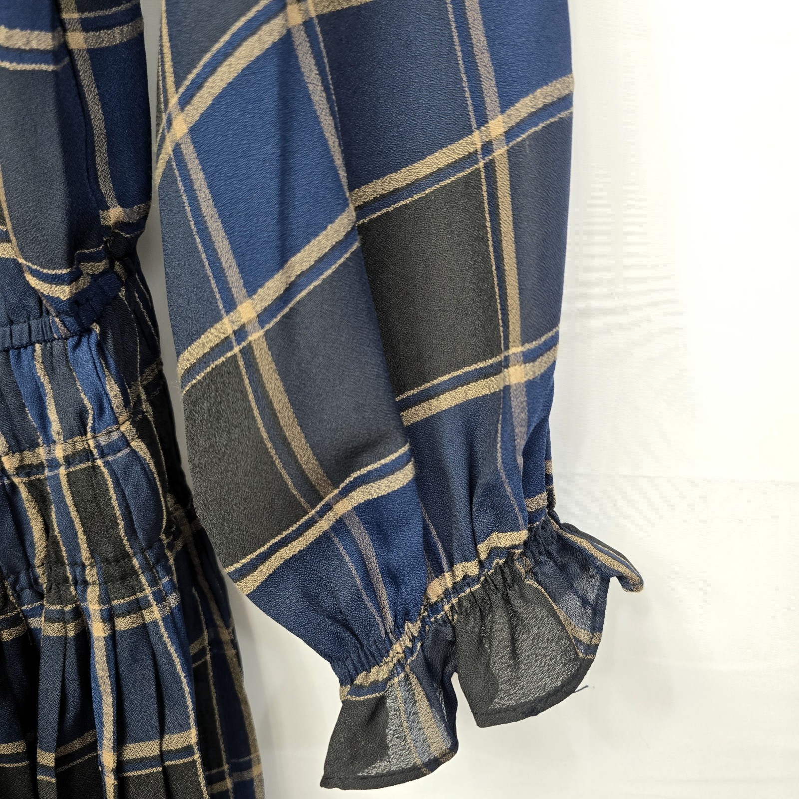 Current Air Black & Navy Plaid Ruffled Chiffon Mini Dress, Size S