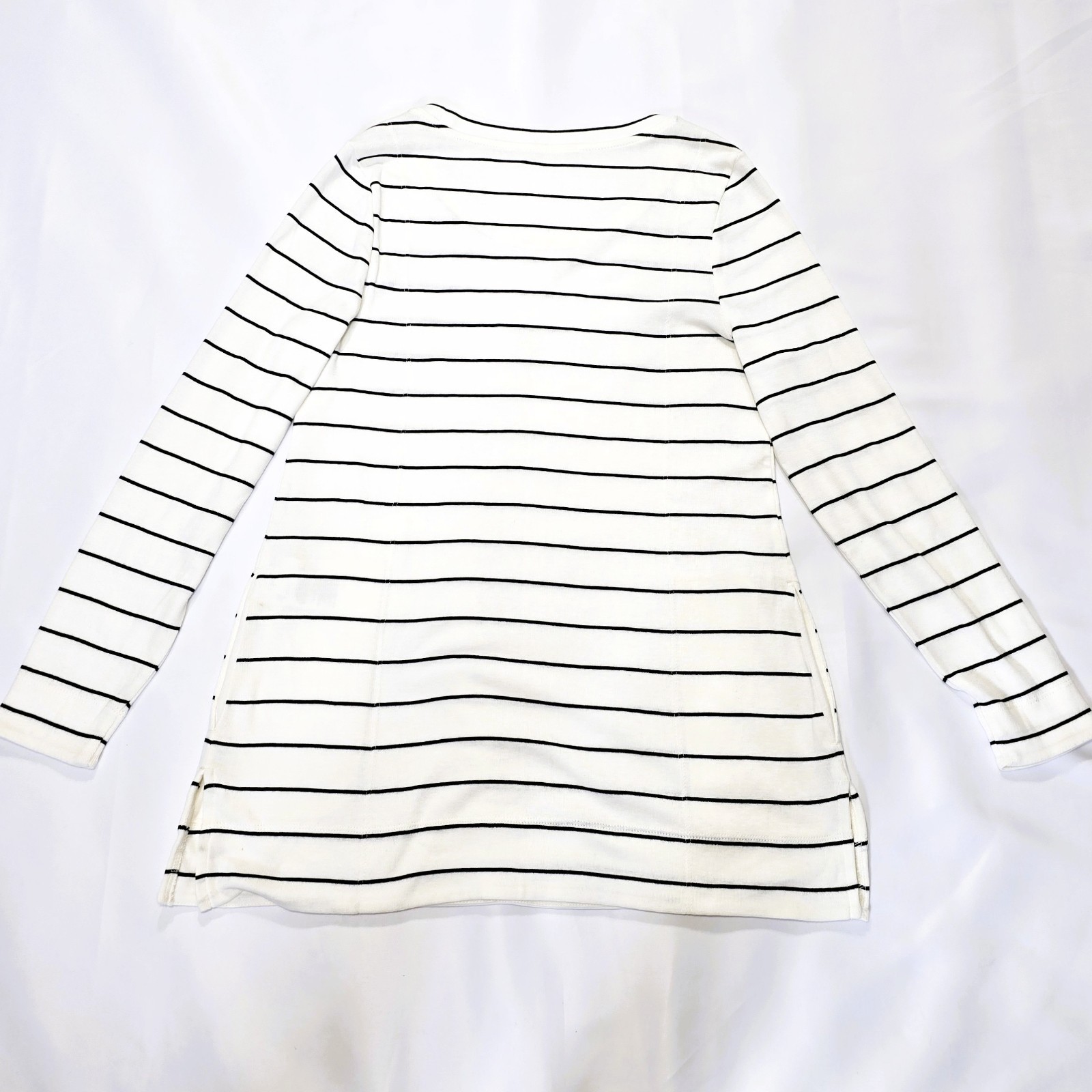 Chico’s Women’s White Black Striped Long Sleeve Tunic Top Pima Cotton Sz 1