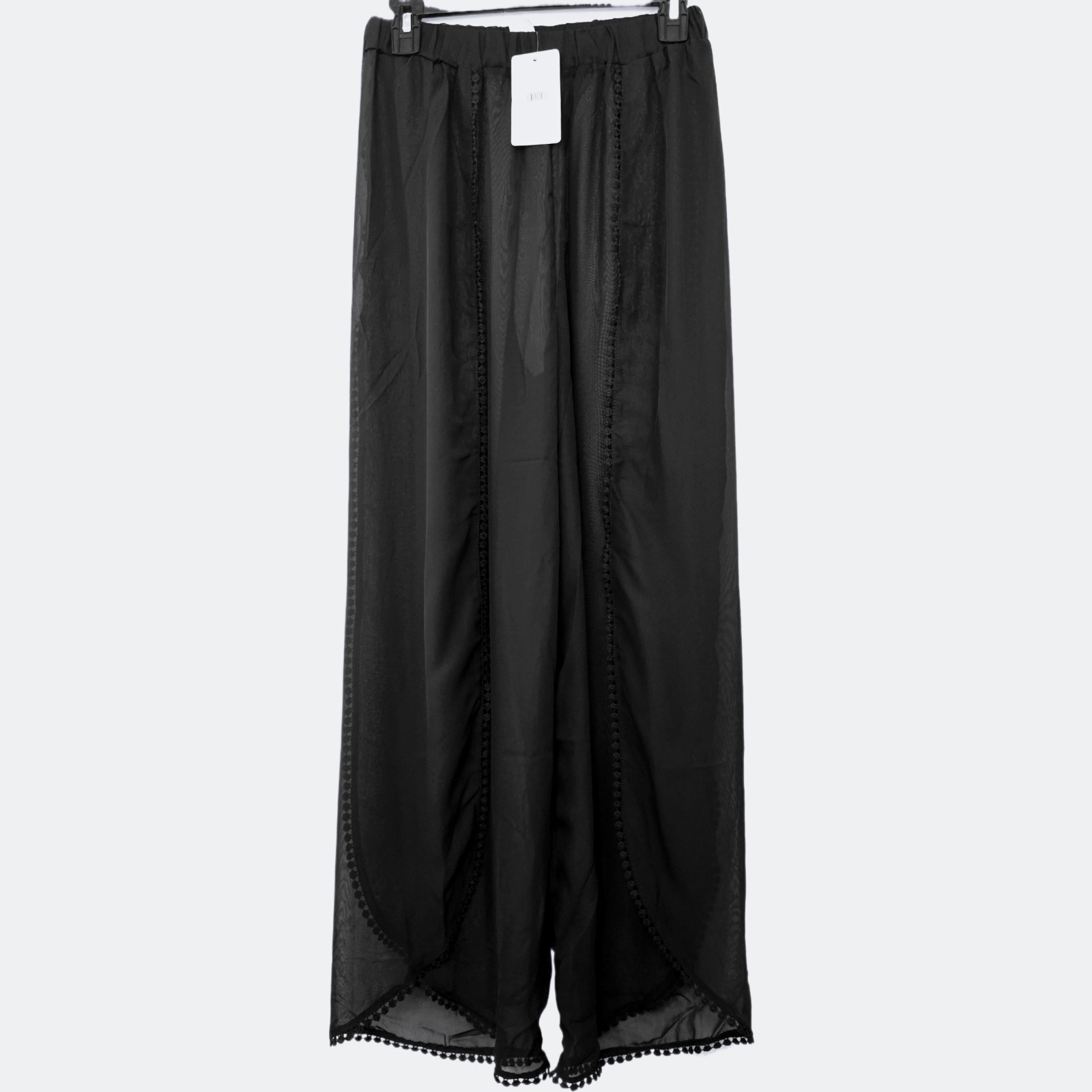 Bon Voyage NWT M Black Chiffon Sheer Swim Cover-Up Pants Pull-On Resort Wear