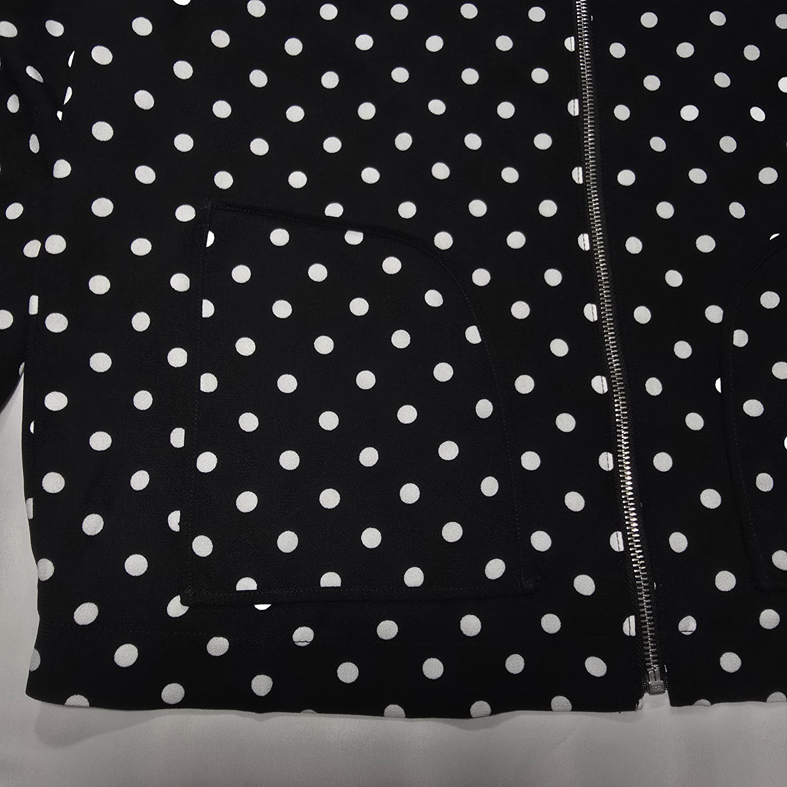 ELLE Womens Black White Polka Dot Bomber Jacket Medium Full Zip Pockets Lined