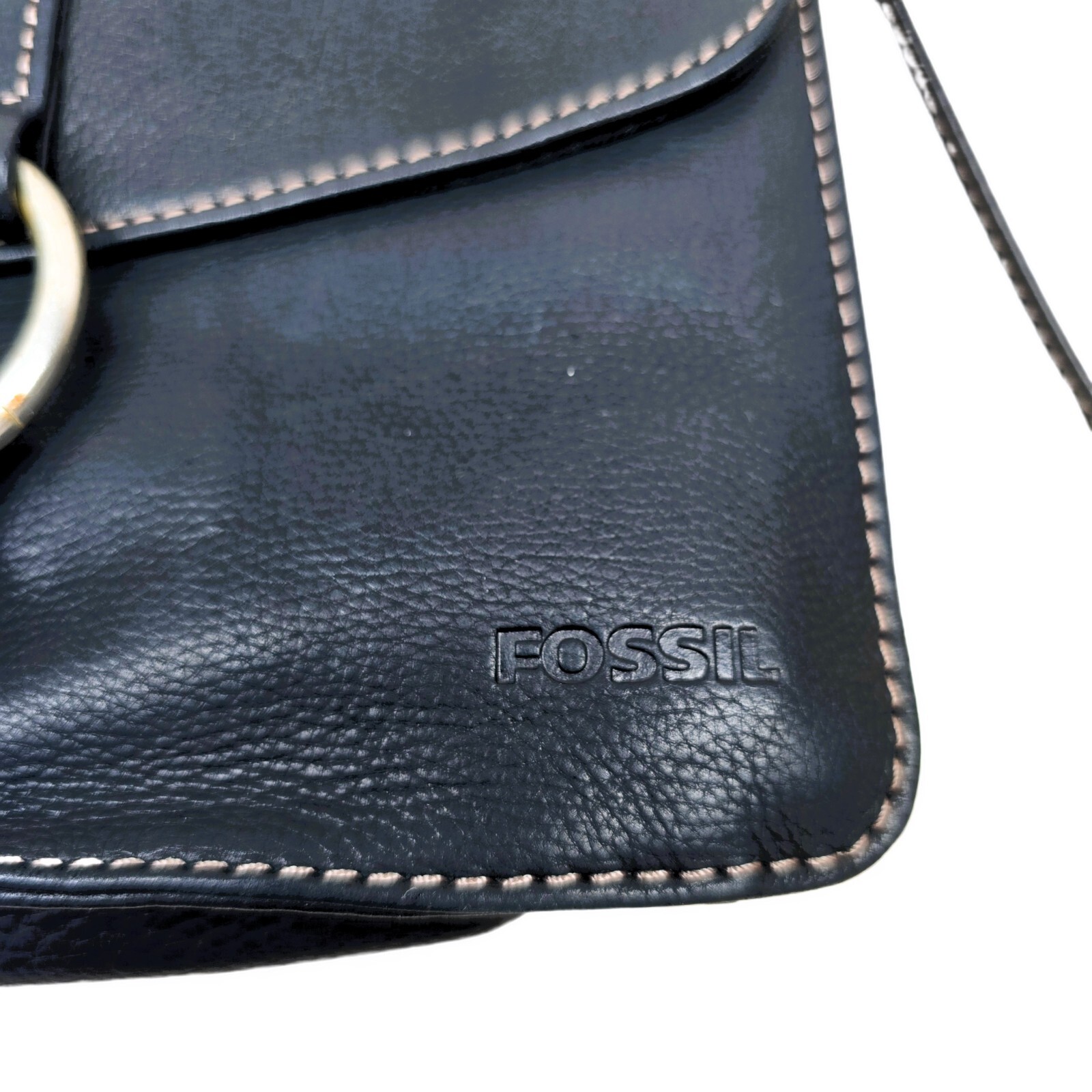 Fossil Pebble Black Leather Crossbody Wallet Purse – Genuine Leather