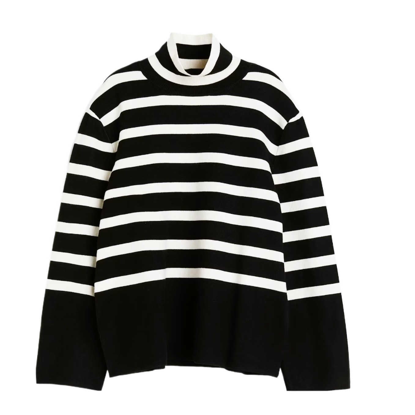 H&M Women’s Striped Turtleneck Sweater Black Ivory Fine Knit Size M
