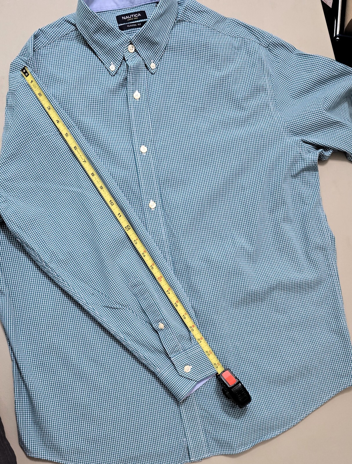 Nautica Mens Plaid Dress Shirt - Size XL Green/White - 100% Cotton - Long Sleeve