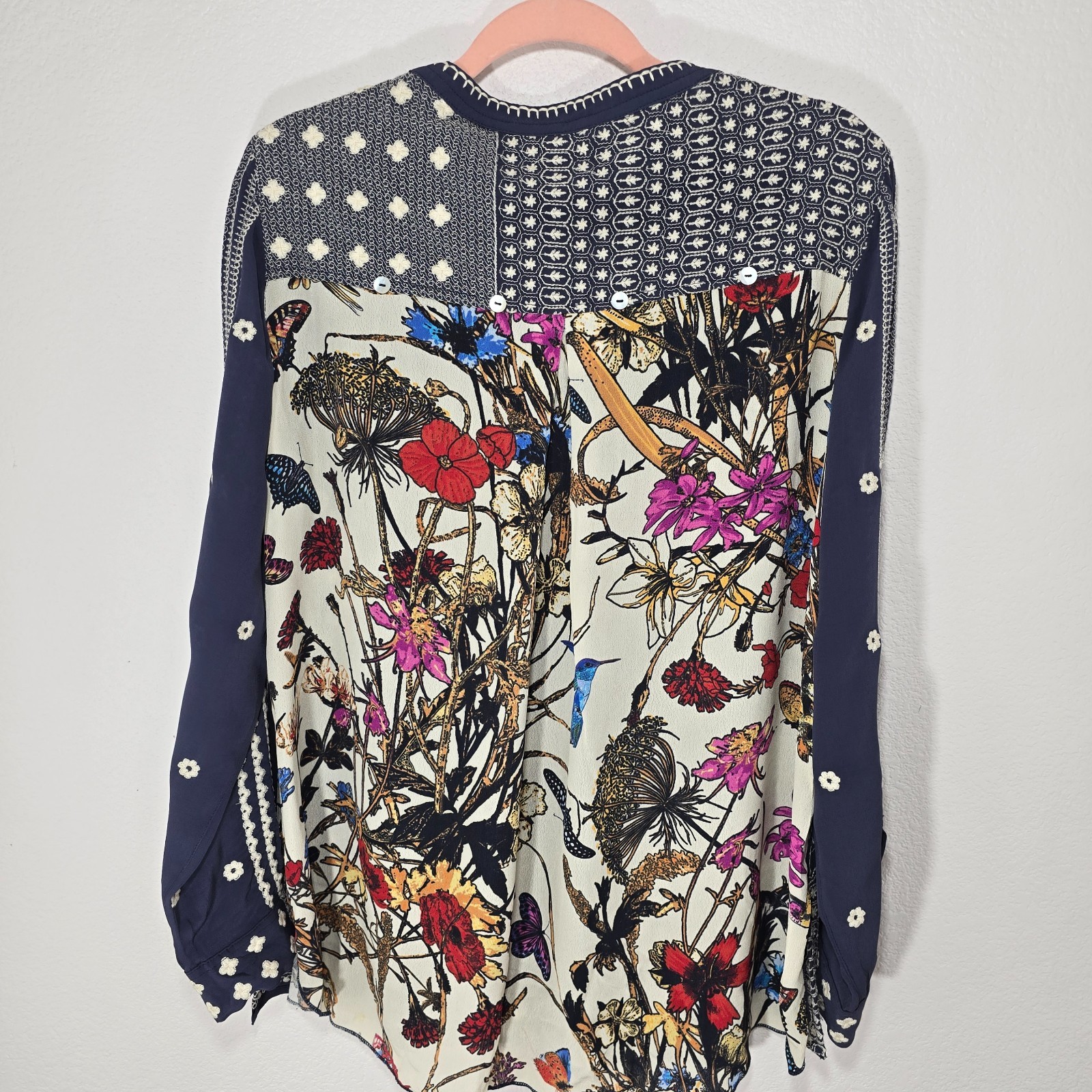 John Mark Women's Floral Embroidered Back Detail Long Sleeve Top S