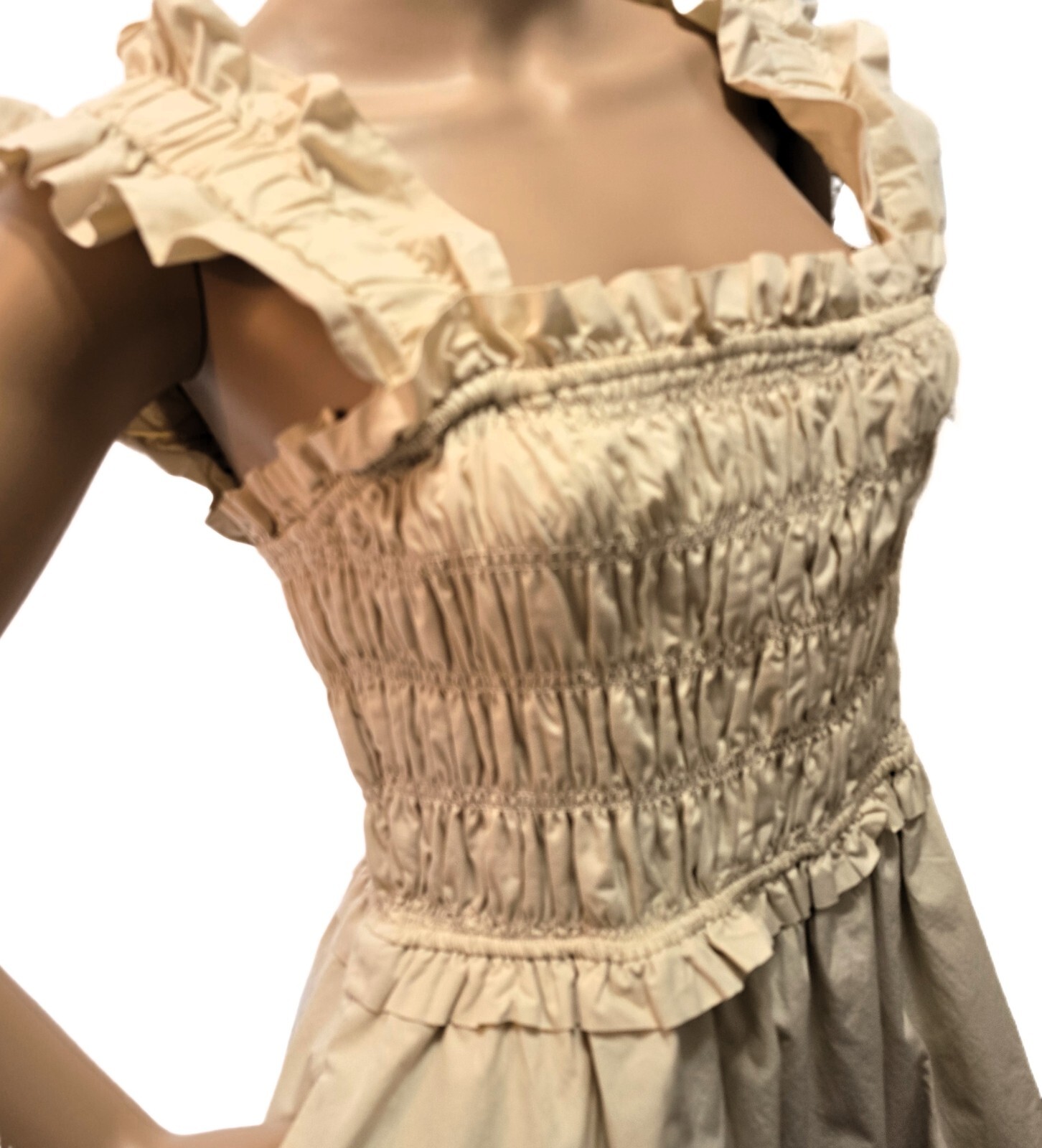 English Factory Women's Ruffled Shoulder Straps Midi Dress | Beige | Size S