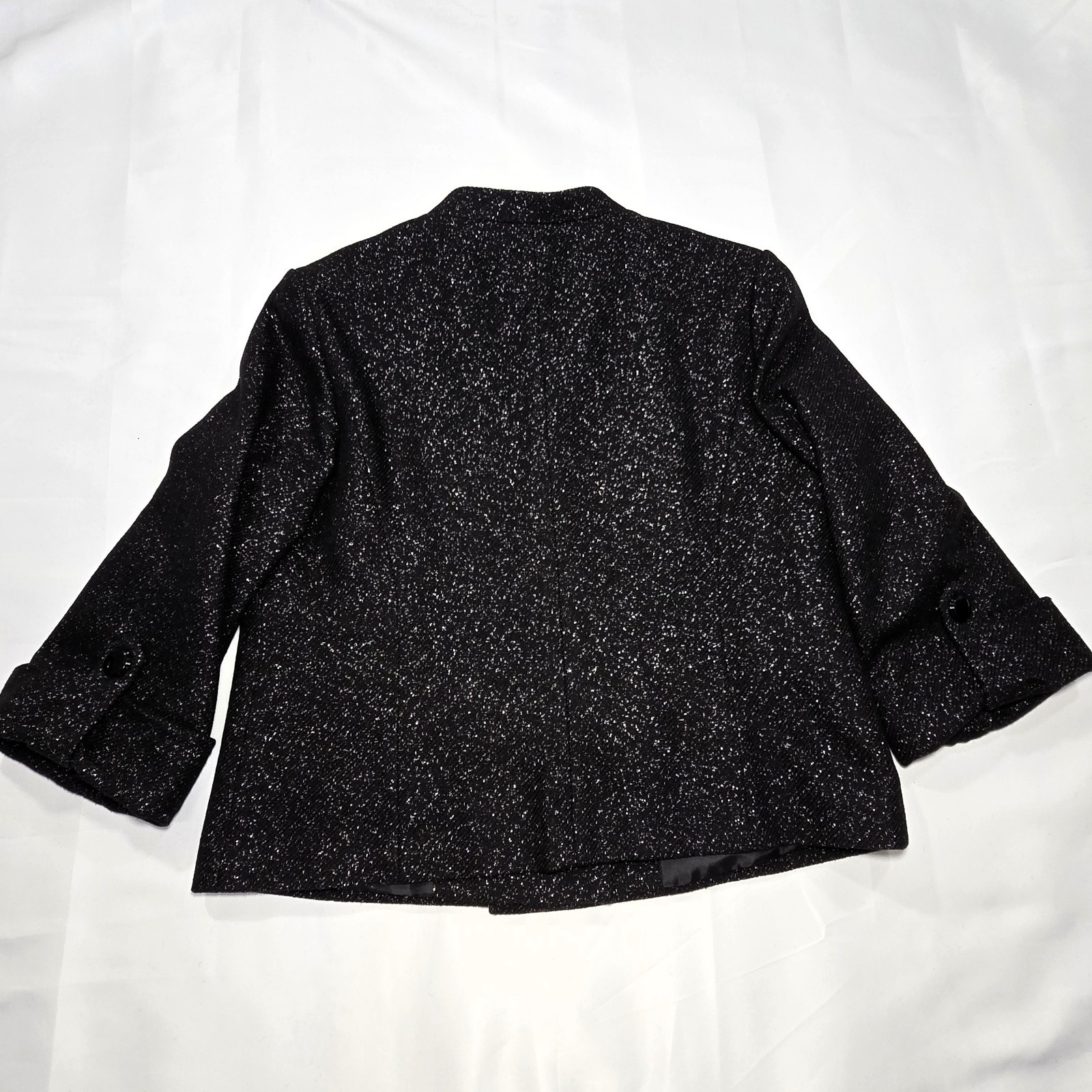Halogen Virgin Wool Double-Breasted Black Silver Metallic Blazer Large