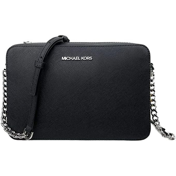 Michael Kors East West Women’s Crossbody Shoulder Bag Black Silver Leather NWT - New