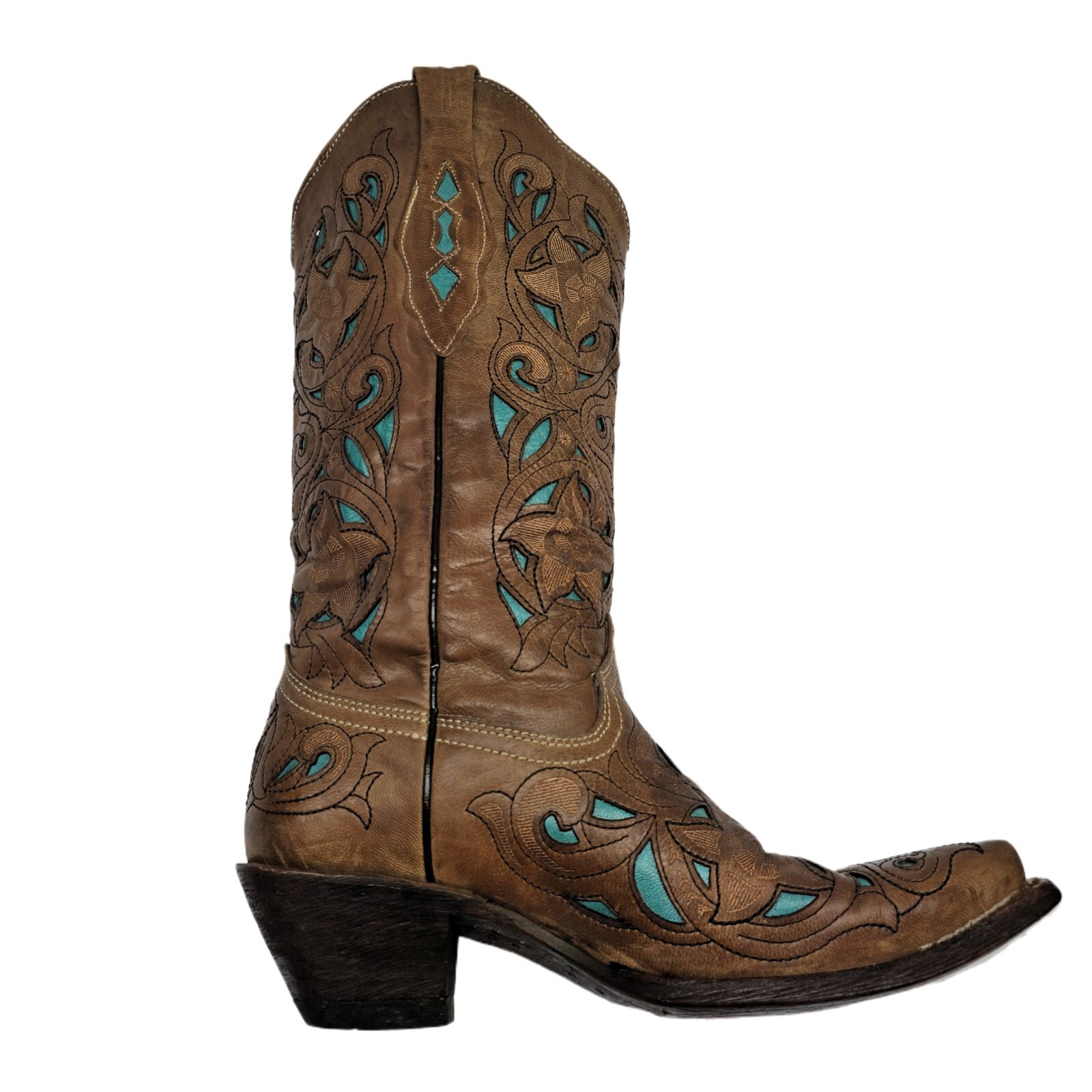 Corral Women’s Western Cowboy Boots Brown Turquoise Leather Size 7M