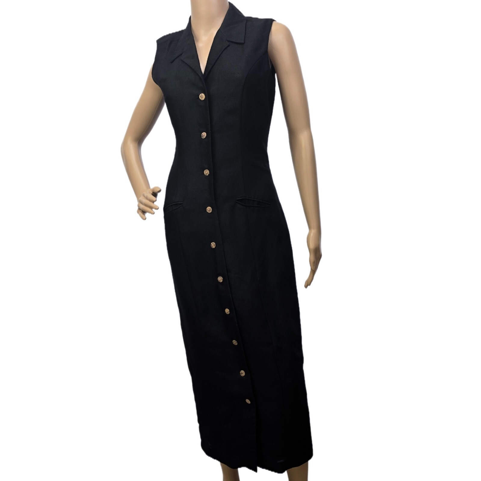 Vintage BP. Nordstrom Sheath Dress Women's Small – Black Linen Midi, Sleeveless
