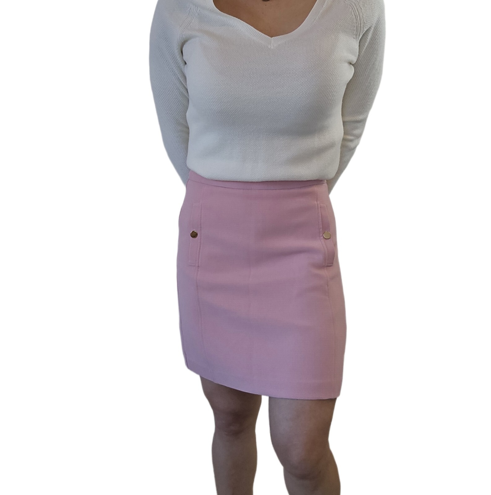 Ann Taylor LOFT Structured Woven Button Pocket Shift Skirt - Size 4, Cheery Pink