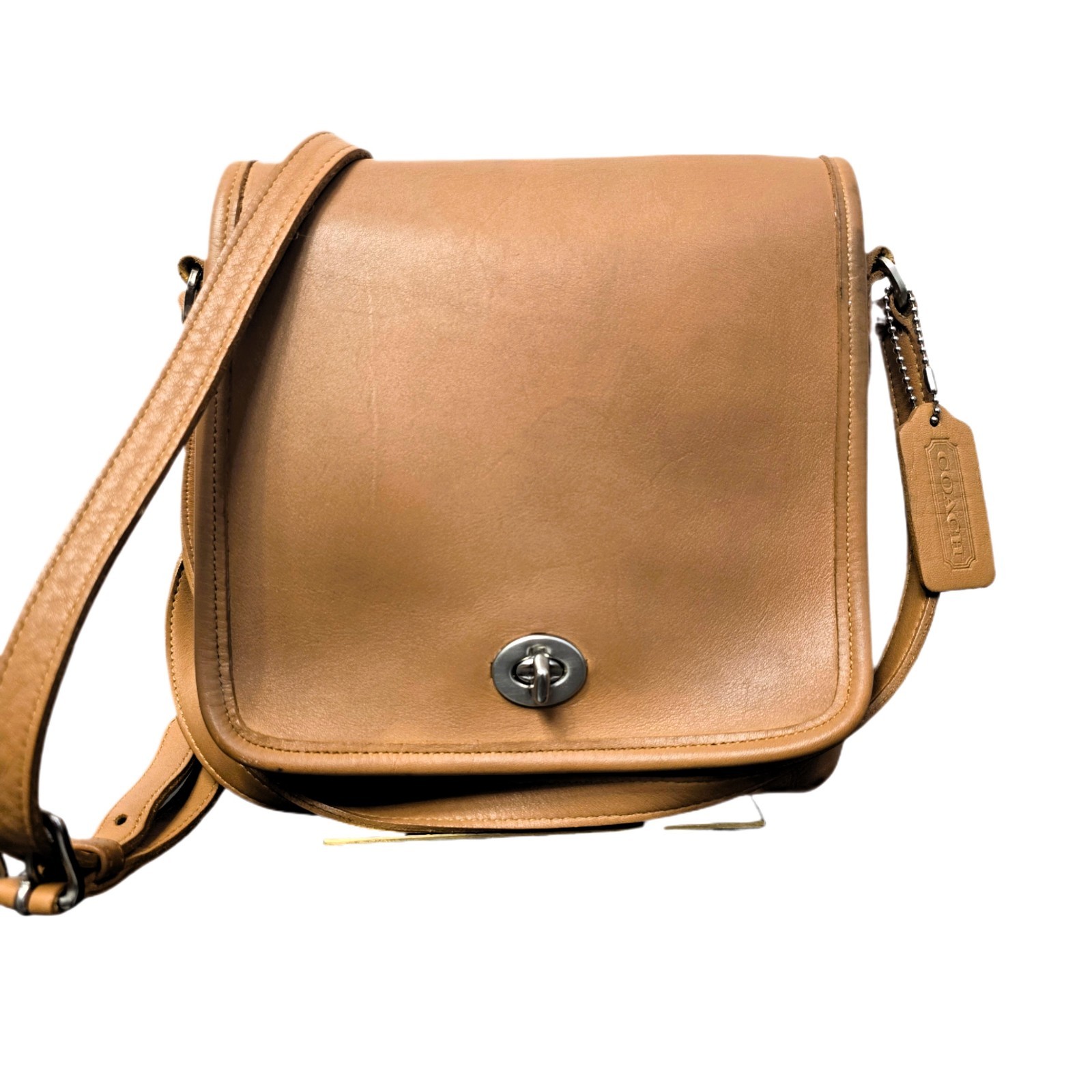 VTG 1991 COACH 9076 Companion Flap Bag Khaki USA Made Glovetanned Leather - Used