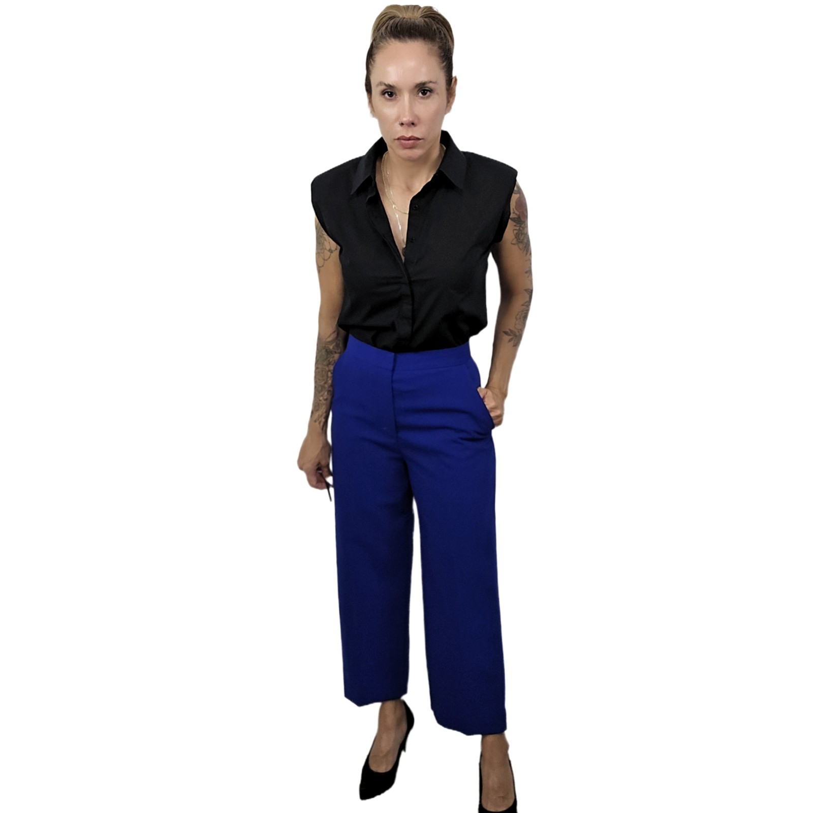 COS Women’s Blue Wool Blend Cropped Ankle Pants Size 6 – Tailored Pockets
