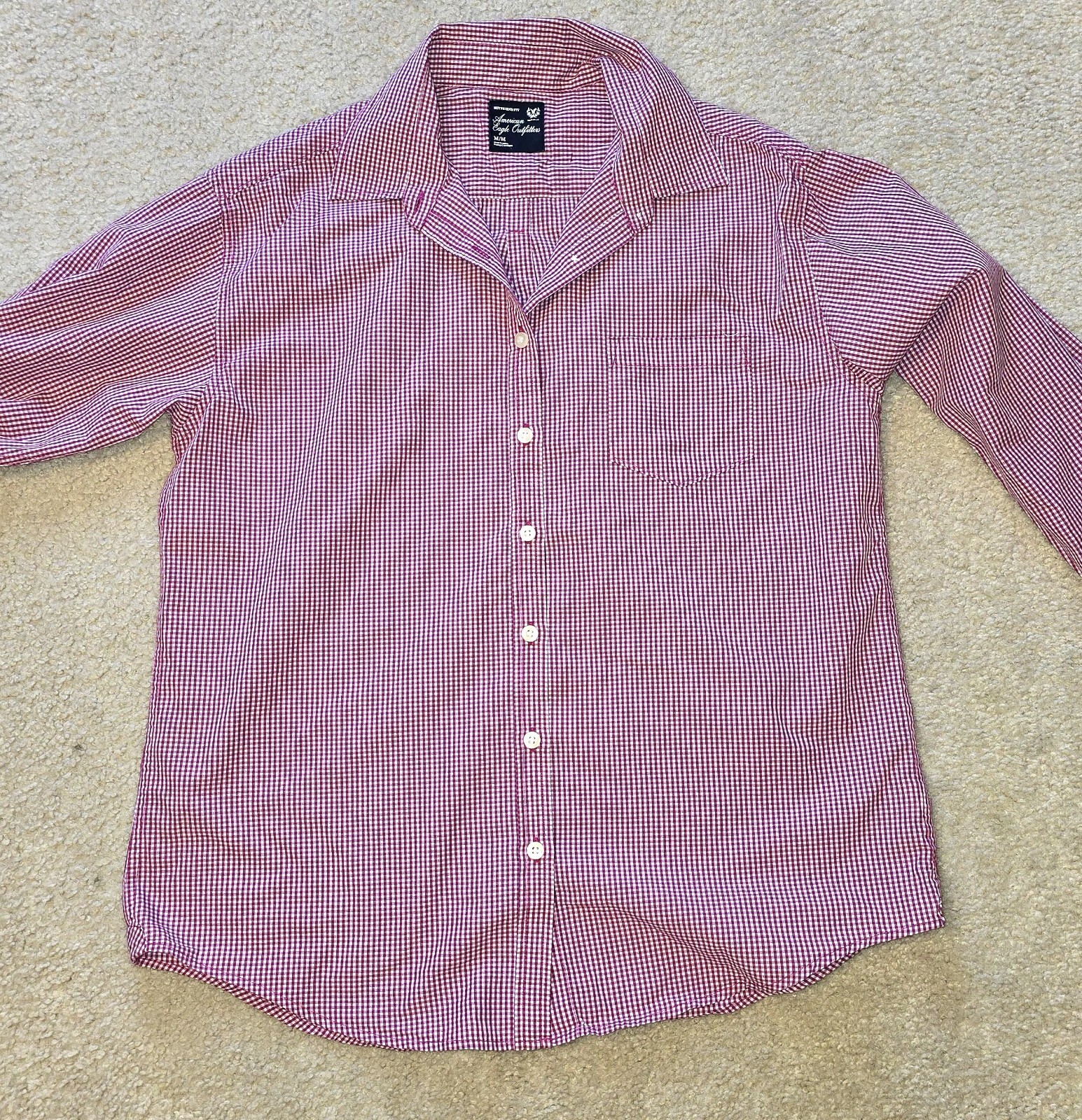 American Eagle Outfitters Red & White Long-Sleeve Shirt - Size M