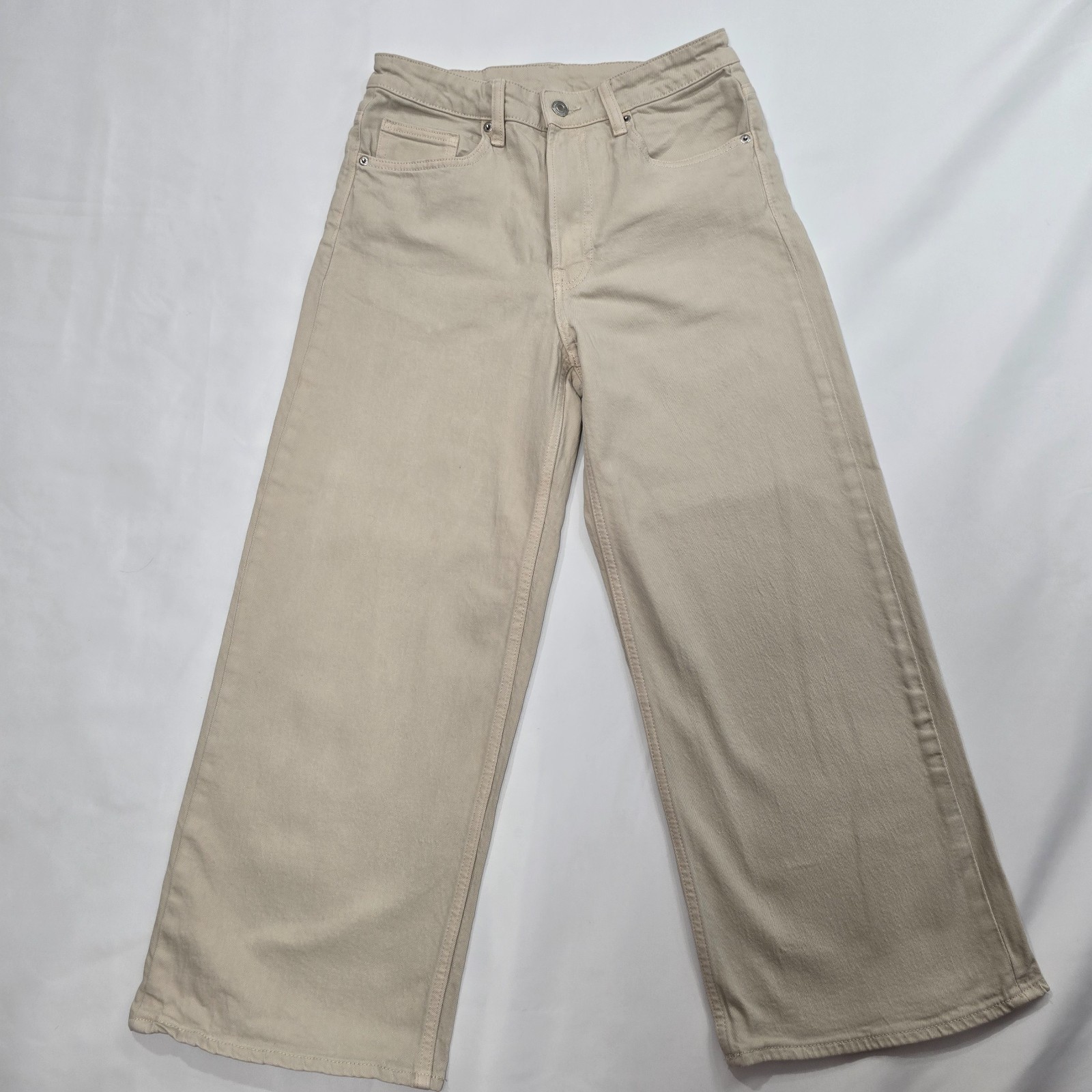 H&M Denim High Rise Wide Leg Cropped Jeans Cream Women’s Size 6